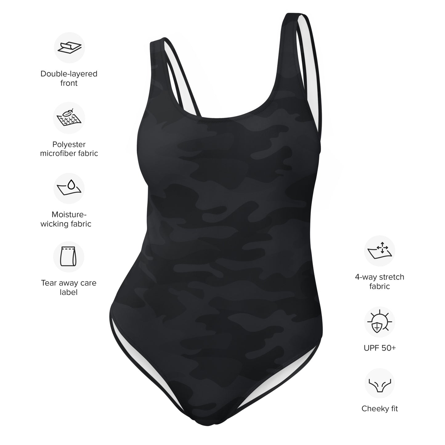 Women's Black Camo Buttery Soft Swimsuit With UPF 50+