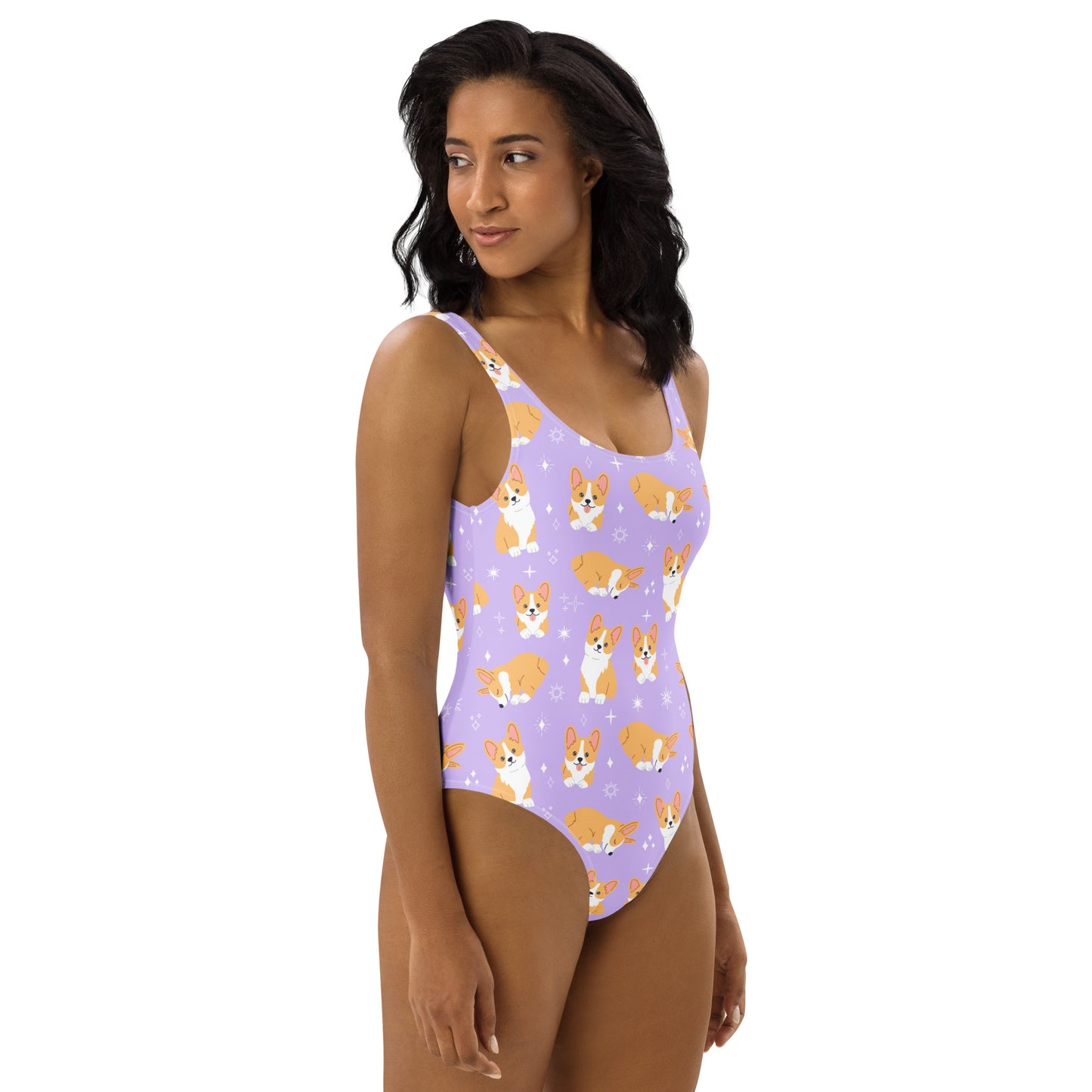 Women's Purple Corgi Dog Buttery Soft Swimsuit With UPF 50+