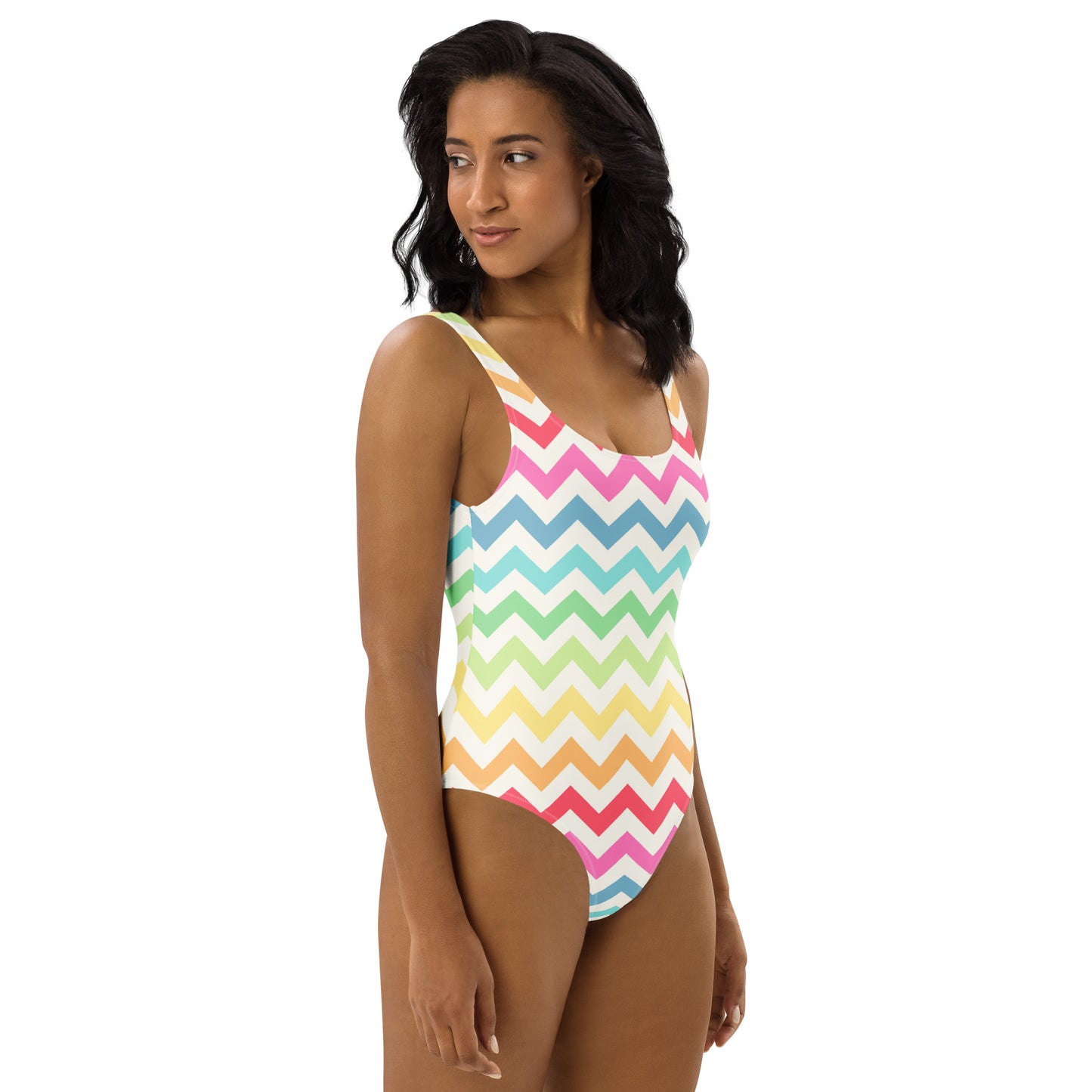 Women's Pastel Rainbow Chevron Buttery Soft Swimsuit With UPF 50+