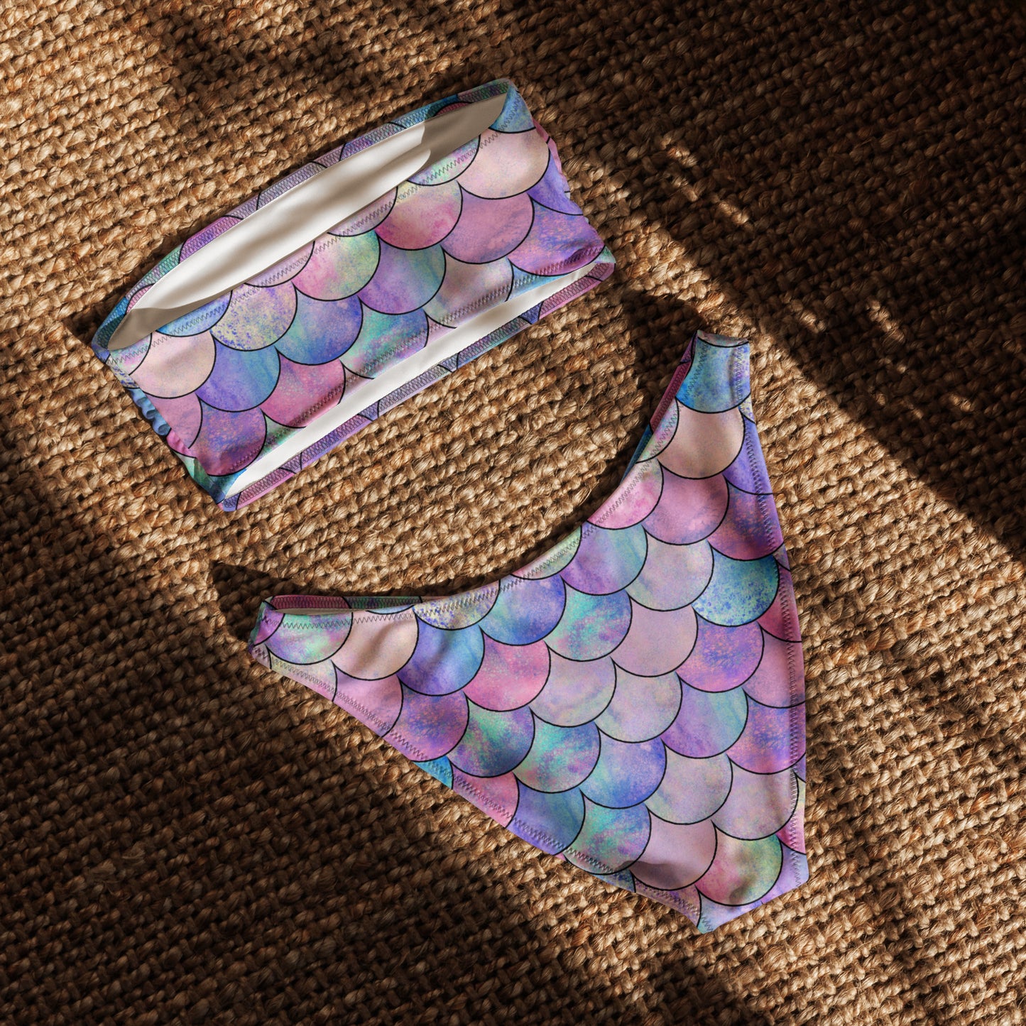 Women's Mermaid Scale Recycled Bandeau Bikini - Quick Drying Fabric With UPF 50+