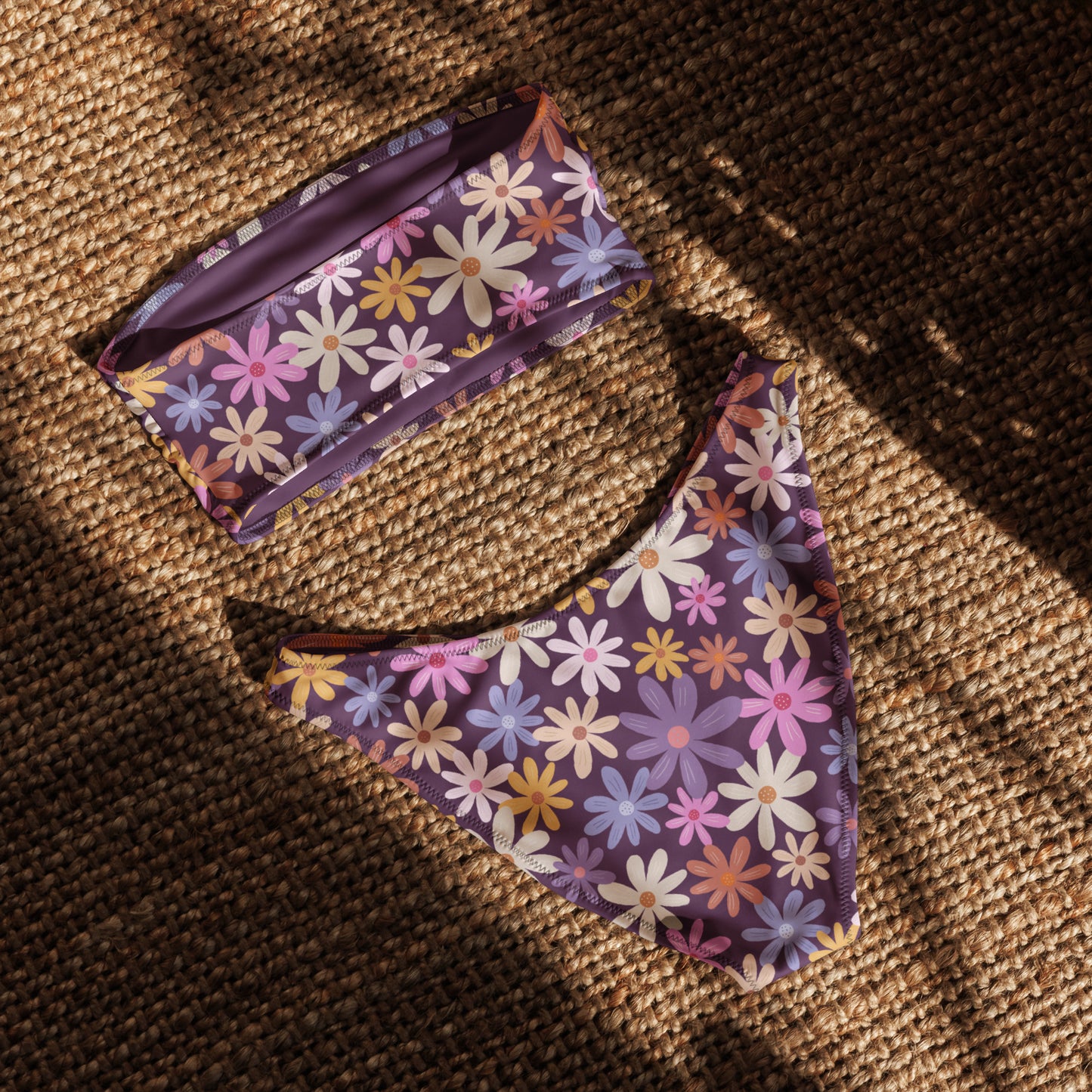 Women's Retro Daisy Floral Recycled Bandeau Bikini - Quick Drying Fabric With UPF 50+