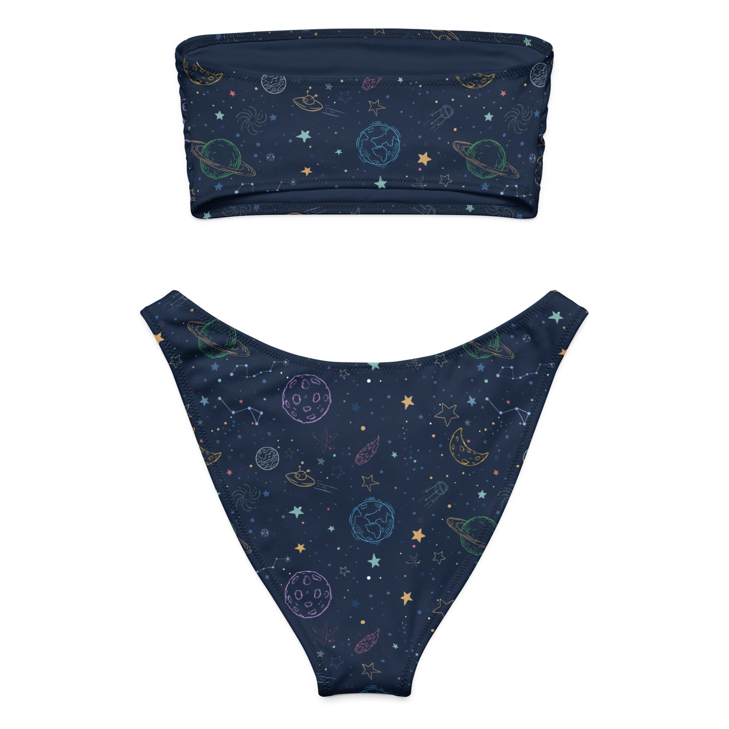 Women's Colorful Galaxy Space Recycled Bandeau Bikini - Quick Drying Fabric With UPF 50+