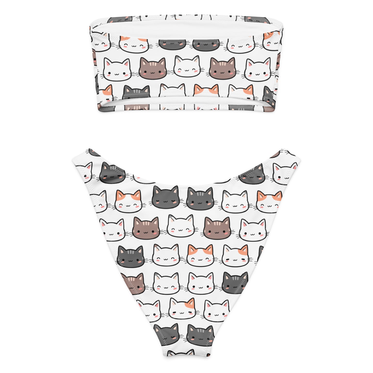 Women's Cat Recycled Bandeau Bikini - Quick Drying Fabric With UPF 50+