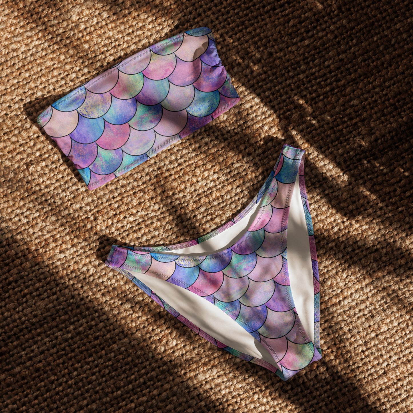 Women's Mermaid Scale Recycled Bandeau Bikini - Quick Drying Fabric With UPF 50+