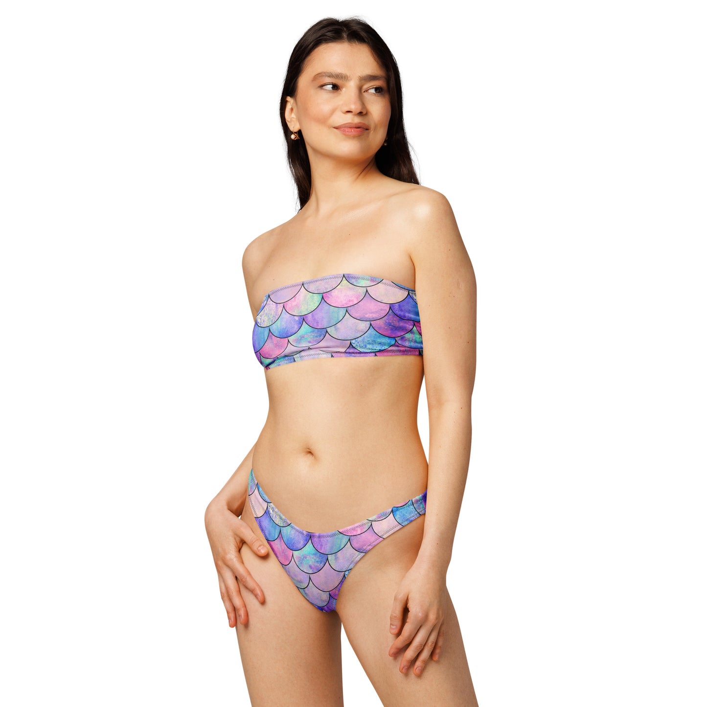 Women's Mermaid Scale Recycled Bandeau Bikini - Quick Drying Fabric With UPF 50+
