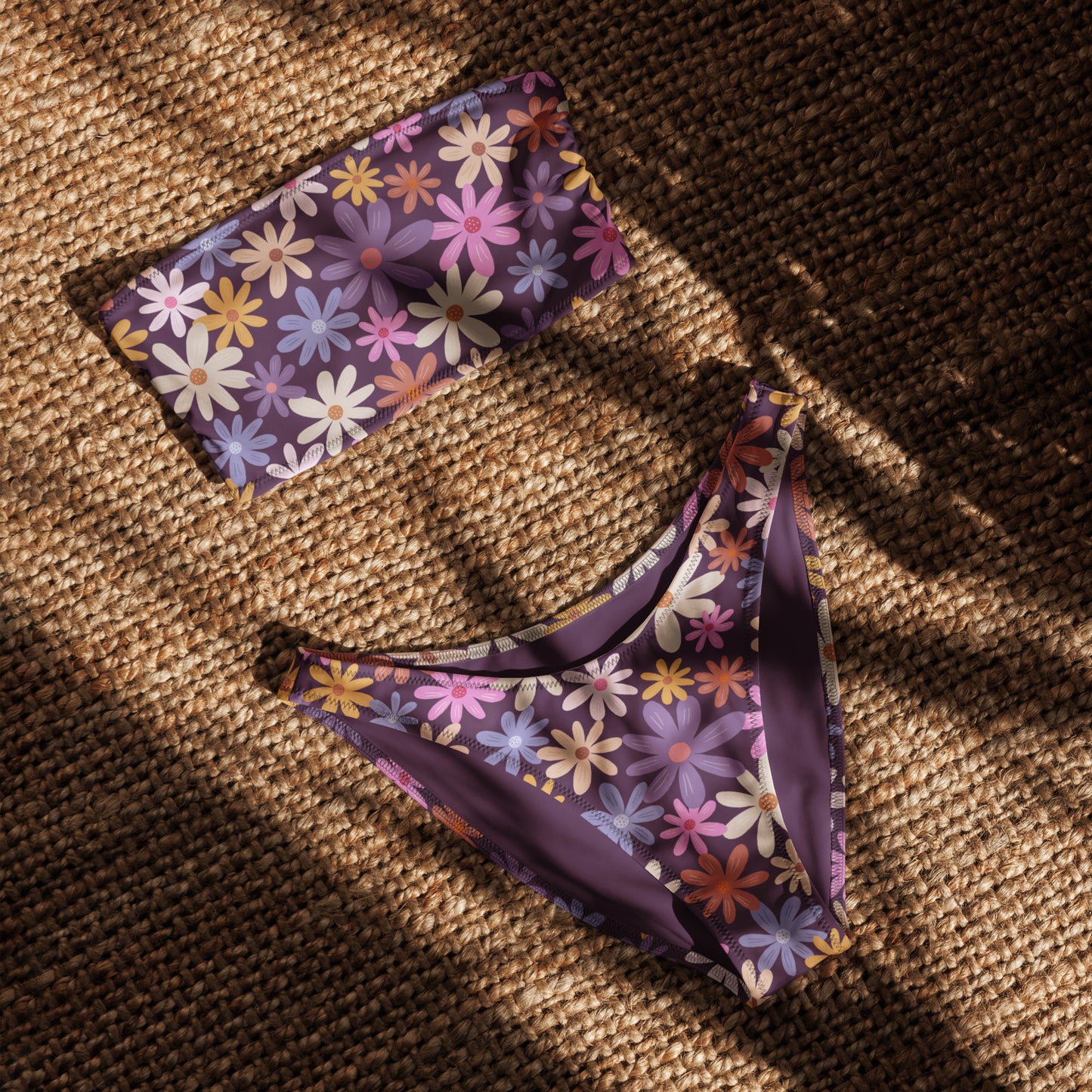 Women's Retro Daisy Floral Recycled Bandeau Bikini - Quick Drying Fabric With UPF 50+
