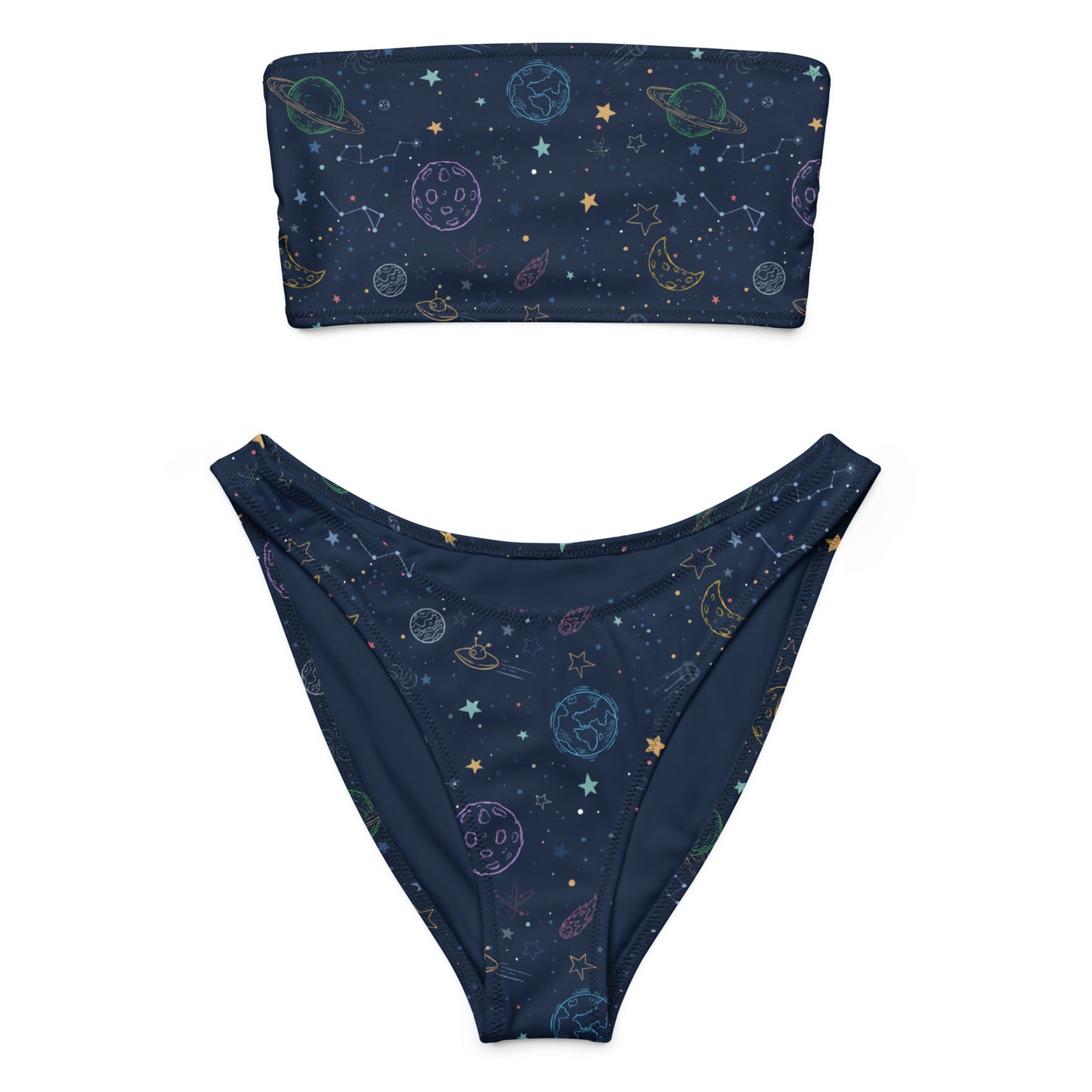 Women's Colorful Galaxy Space Recycled Bandeau Bikini - Quick Drying Fabric With UPF 50+