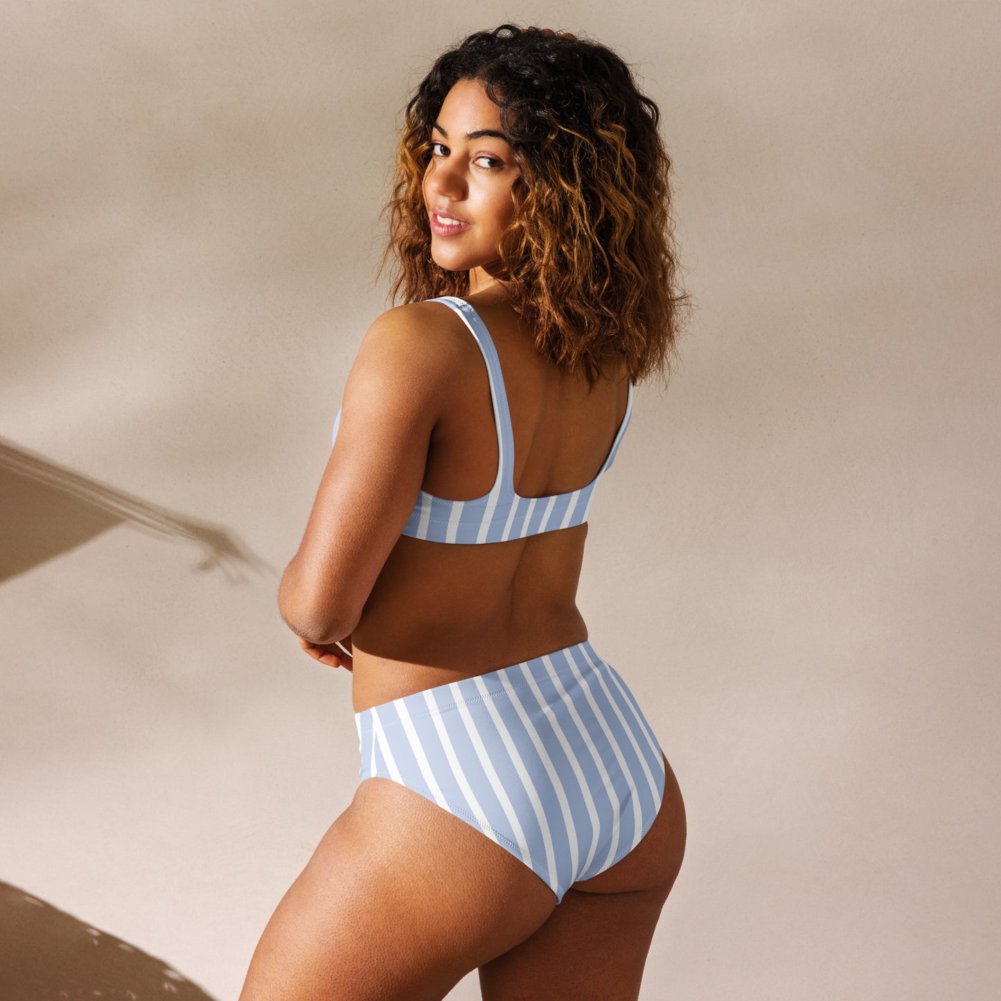 Women's Blue & White Striped Padded Recycled Bikini - Quick Drying Fabric With UPF 50+