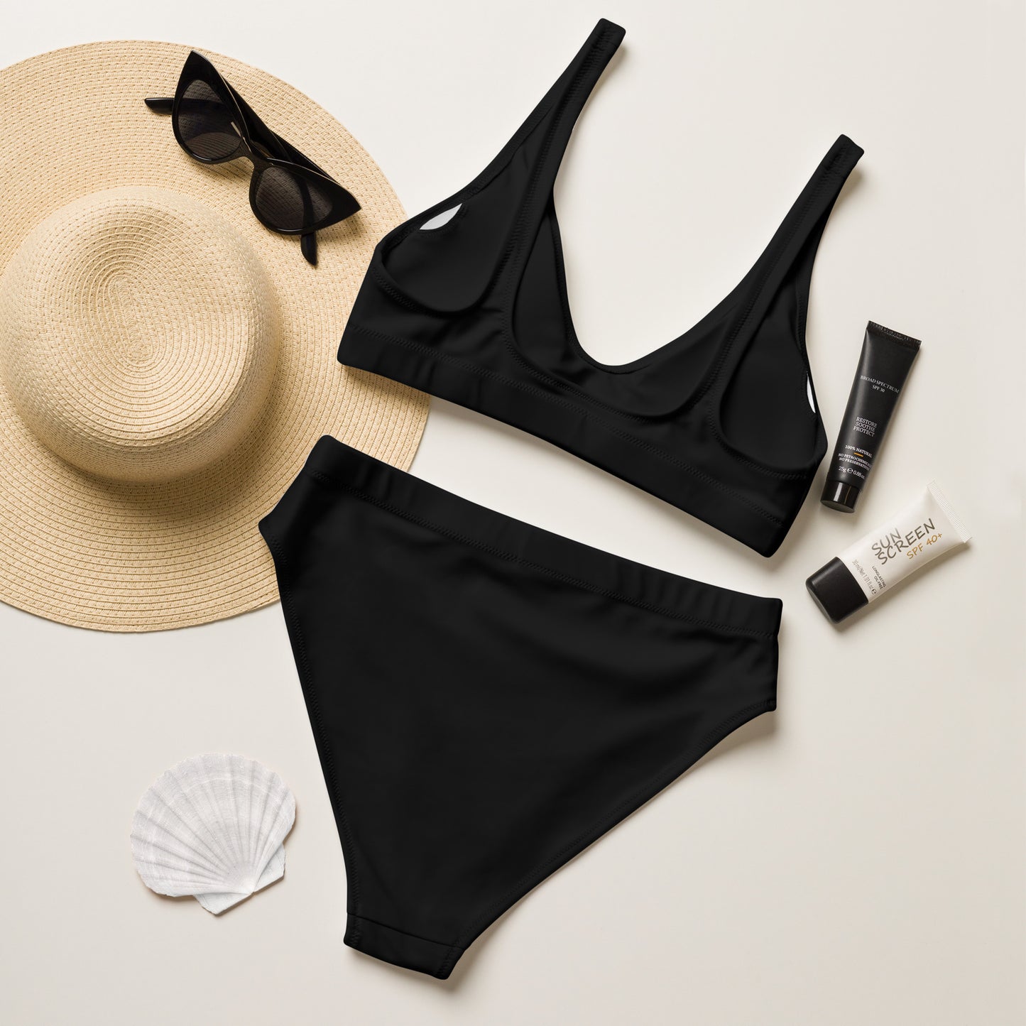 Women's Black Padded Recycled Bikini - Quick Drying Fabric With UPF 50+