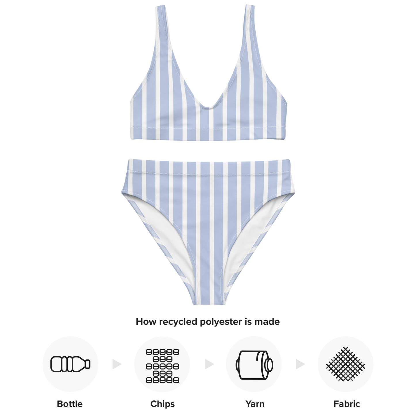 Women's Blue & White Striped Padded Recycled Bikini - Quick Drying Fabric With UPF 50+