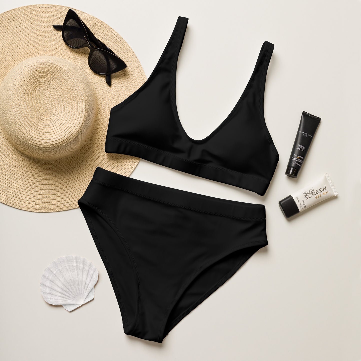 Women's Black Padded Recycled Bikini - Quick Drying Fabric With UPF 50+