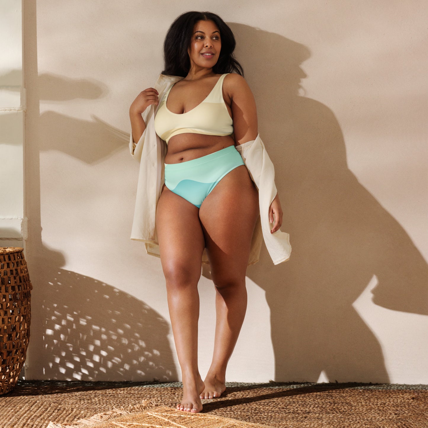 Women's Cream & Aqua Wavy Padded Recycled Bikini - Quick Drying Fabric With UPF 50+