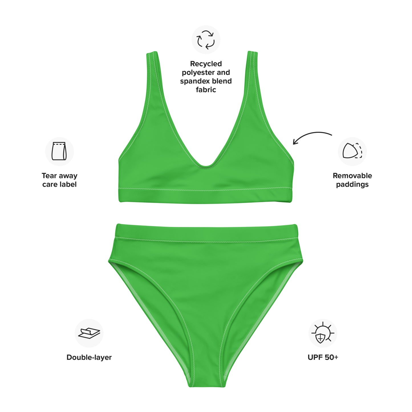 Women's Green Padded Recycled Bikini - Quick Drying Fabric With UPF 50+