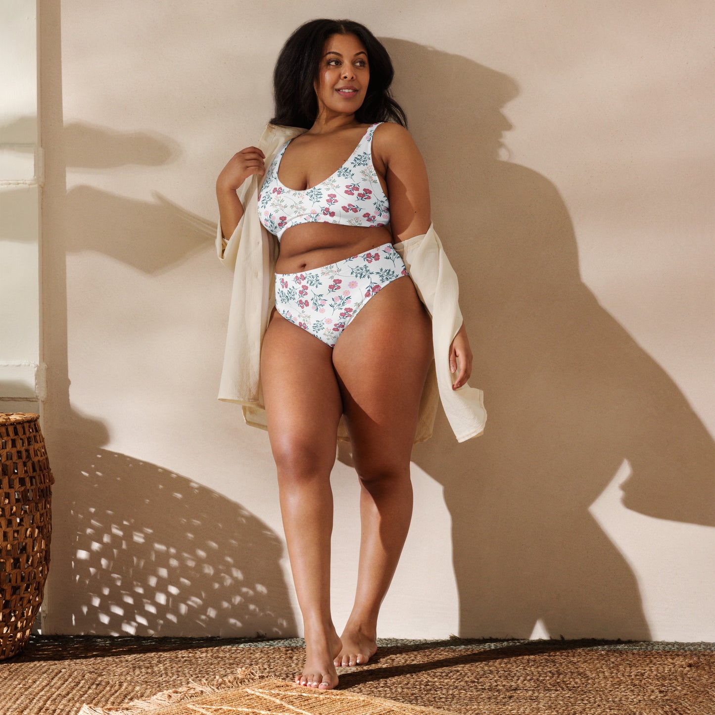 Women's White Vintage Floral Padded Recycled Bikini - Quick Drying Fabric With UPF 50+