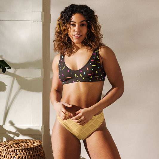 Women's Chocolate Ice Cream Cone Padded Recycled Bikini - Quick Drying Fabric With UPF 50+