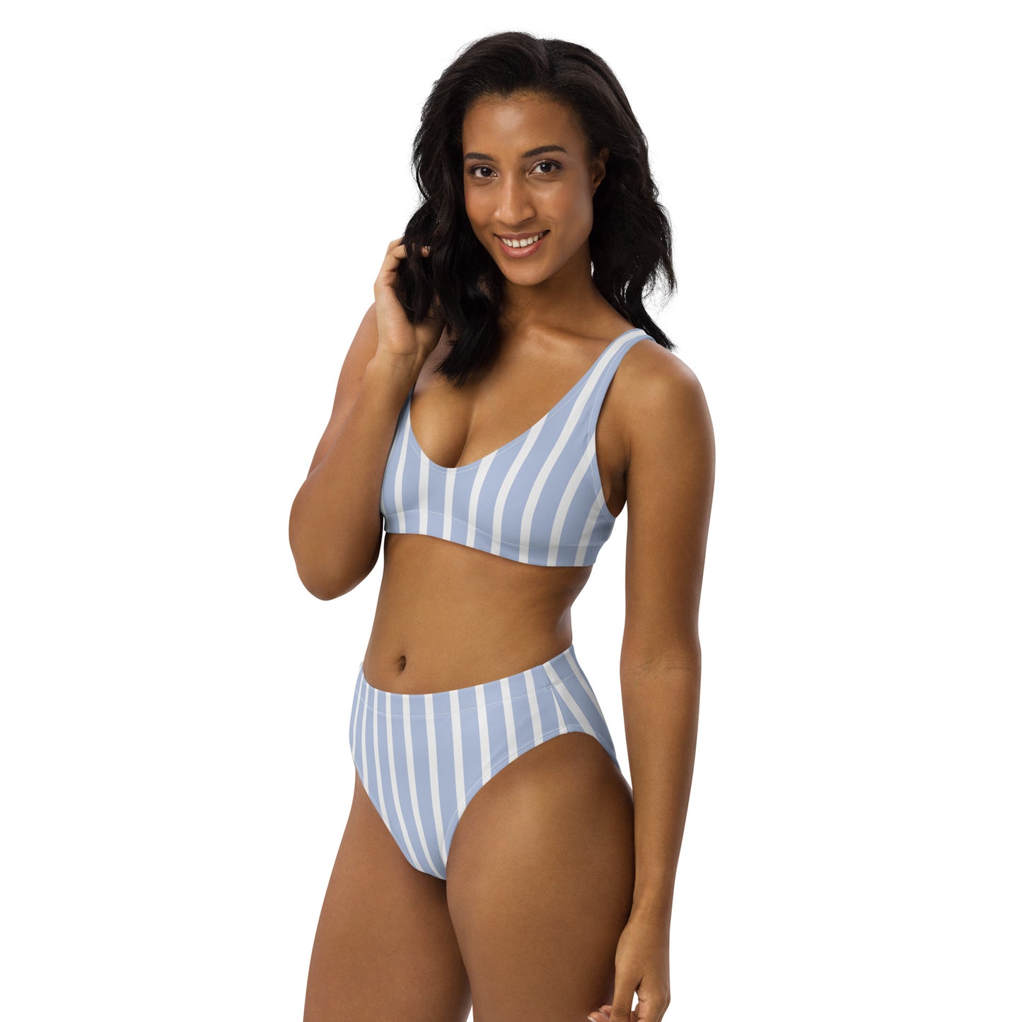 Women's Blue & White Striped Padded Recycled Bikini - Quick Drying Fabric With UPF 50+