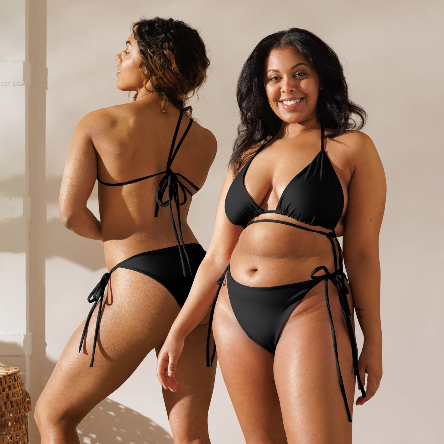Women's Black Buttery Soft Recycled String Bikini With UPF 50+