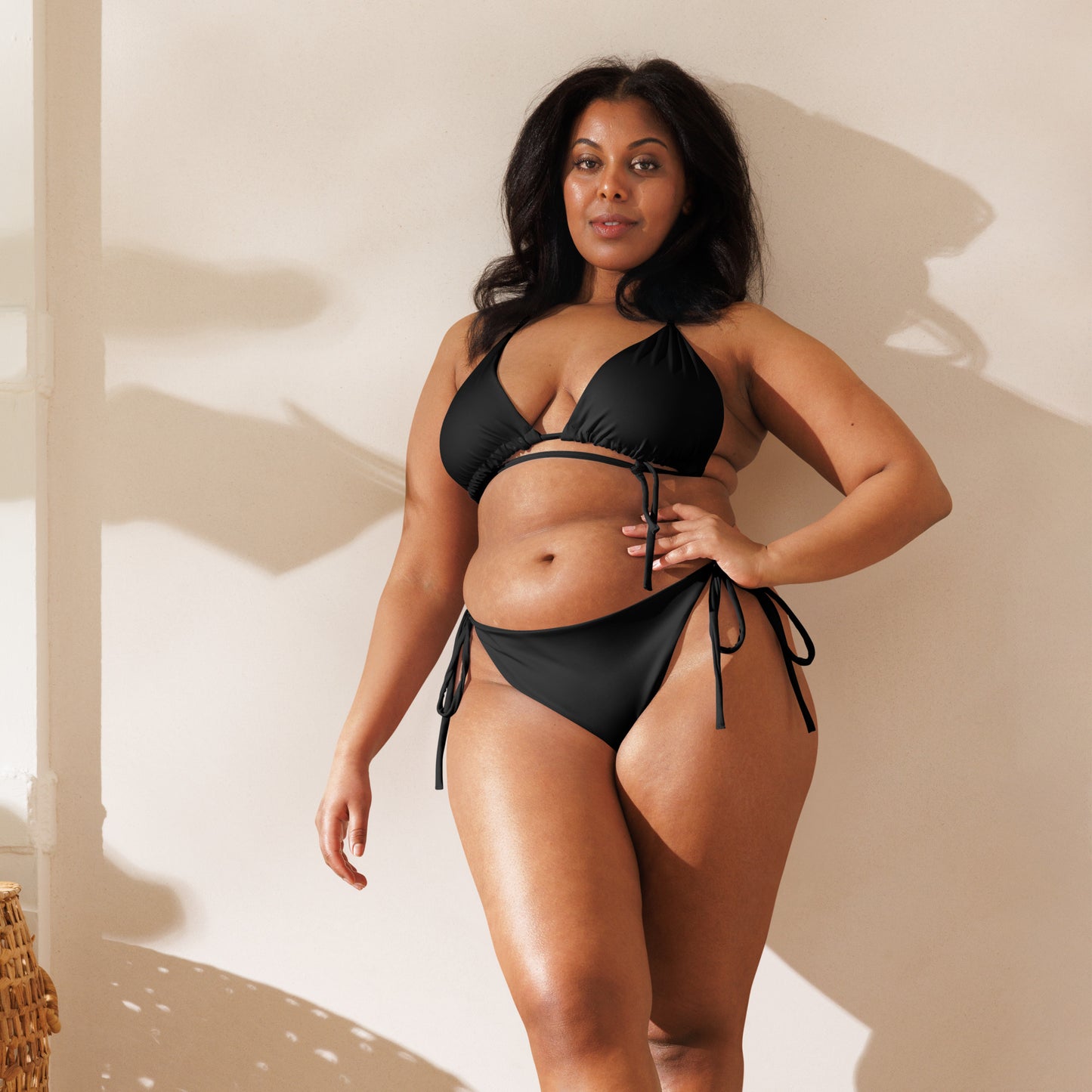 Women's Black Buttery Soft Recycled String Bikini With UPF 50+