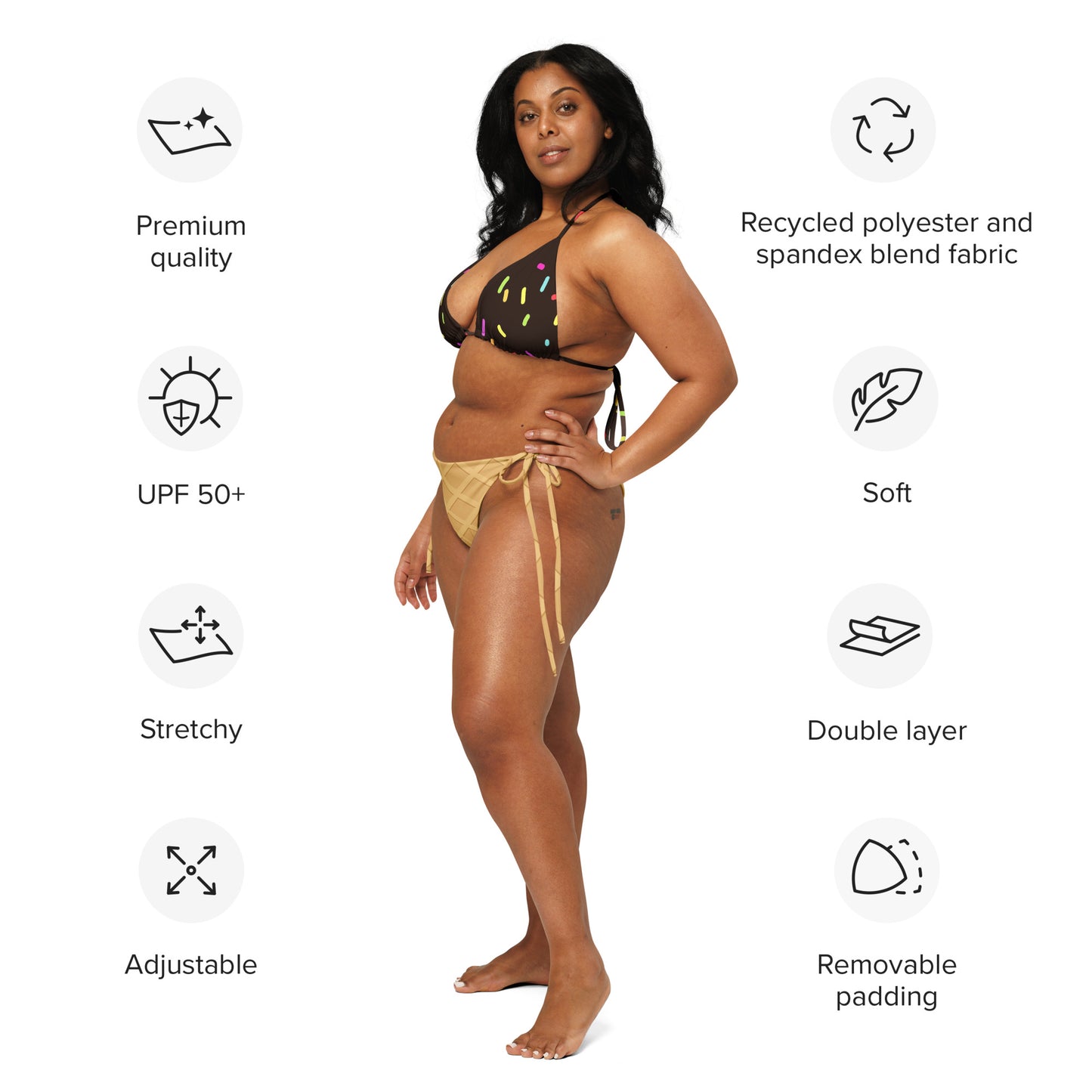 Women's Ice Cream Cone Buttery Soft Recycled String Bikini With UPF 50+