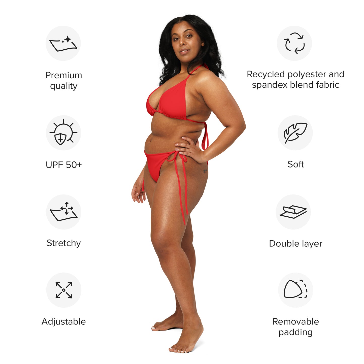 Women's Red Buttery Soft Recycled String Bikini With UPF 50+