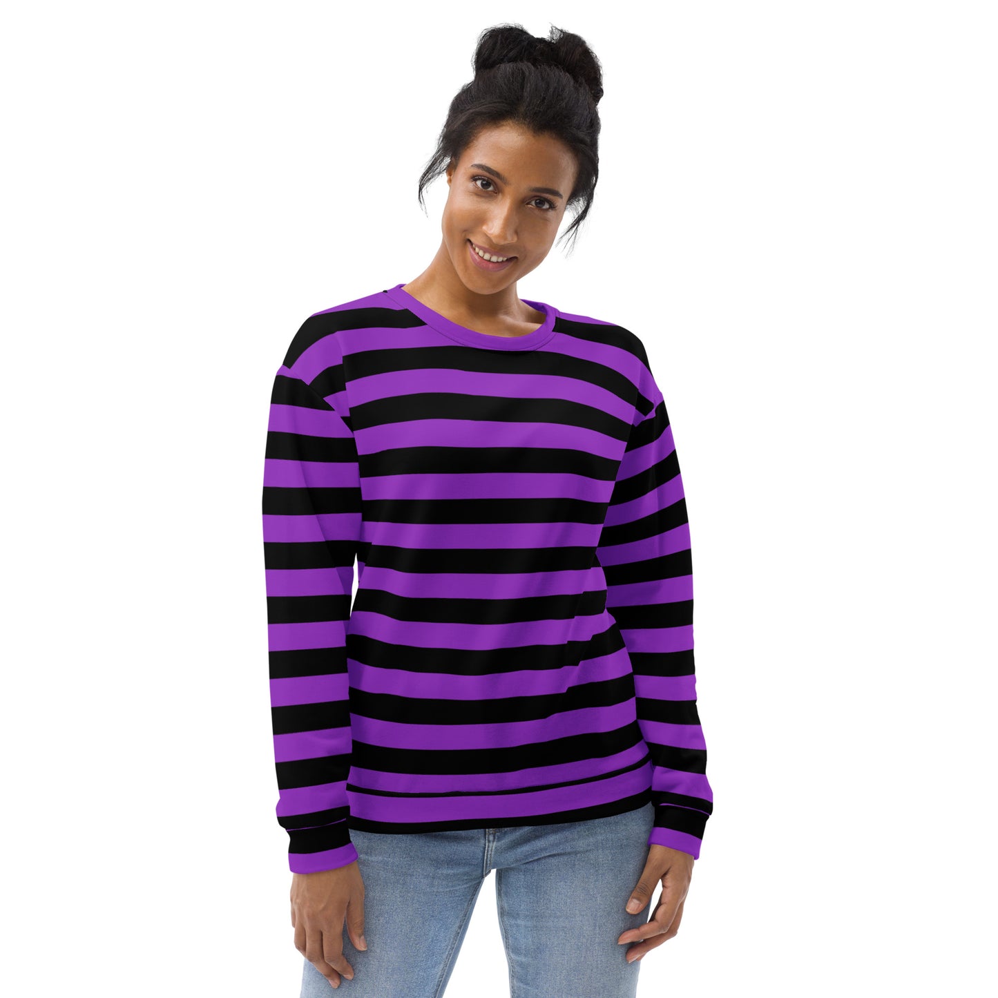 Purple and Black Striped Halloween Recycled Sweatshirt With Brushed Inner Fleece Fabric