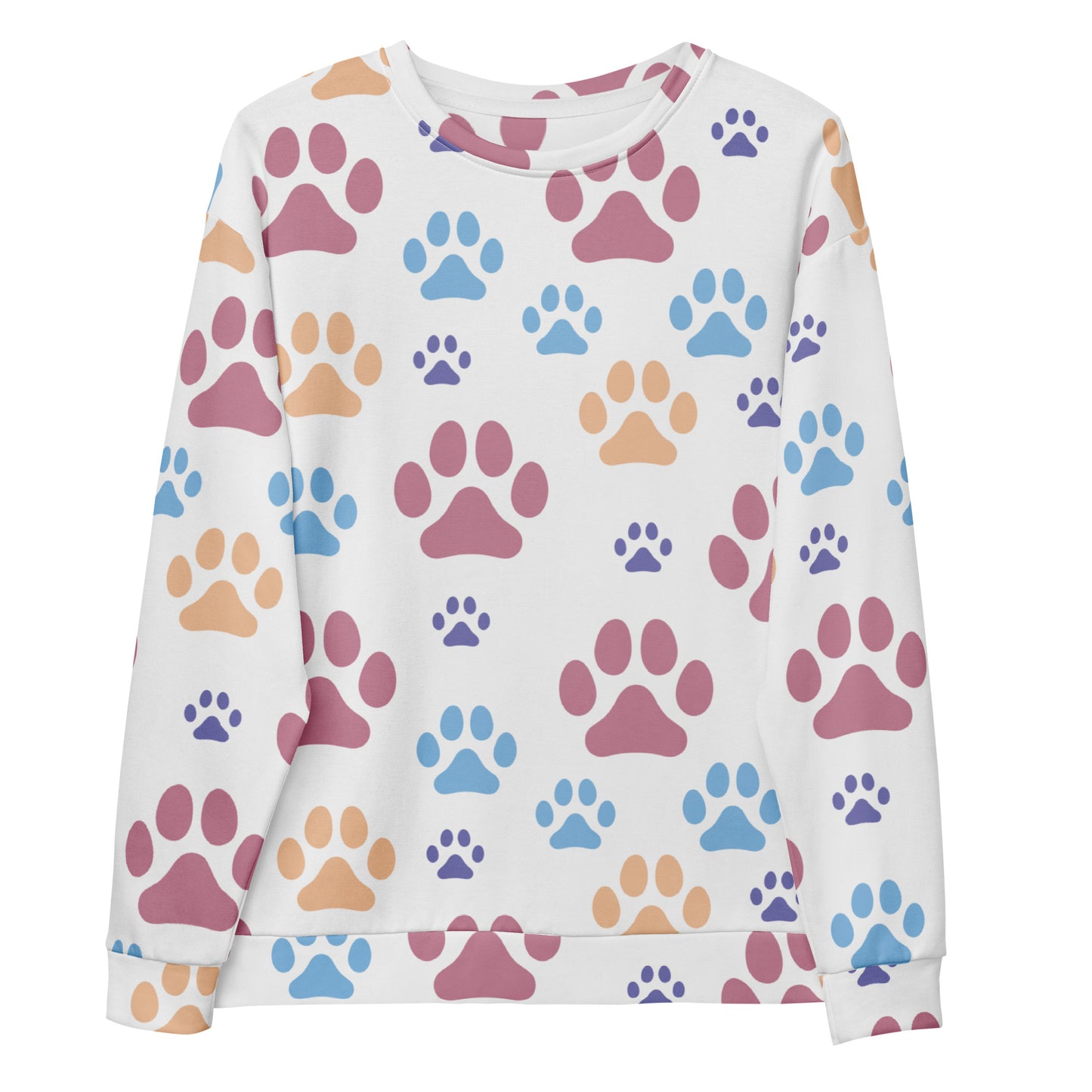 Colorful Paw Print Sweatshirt With Brushed Inner Fleece Fabric