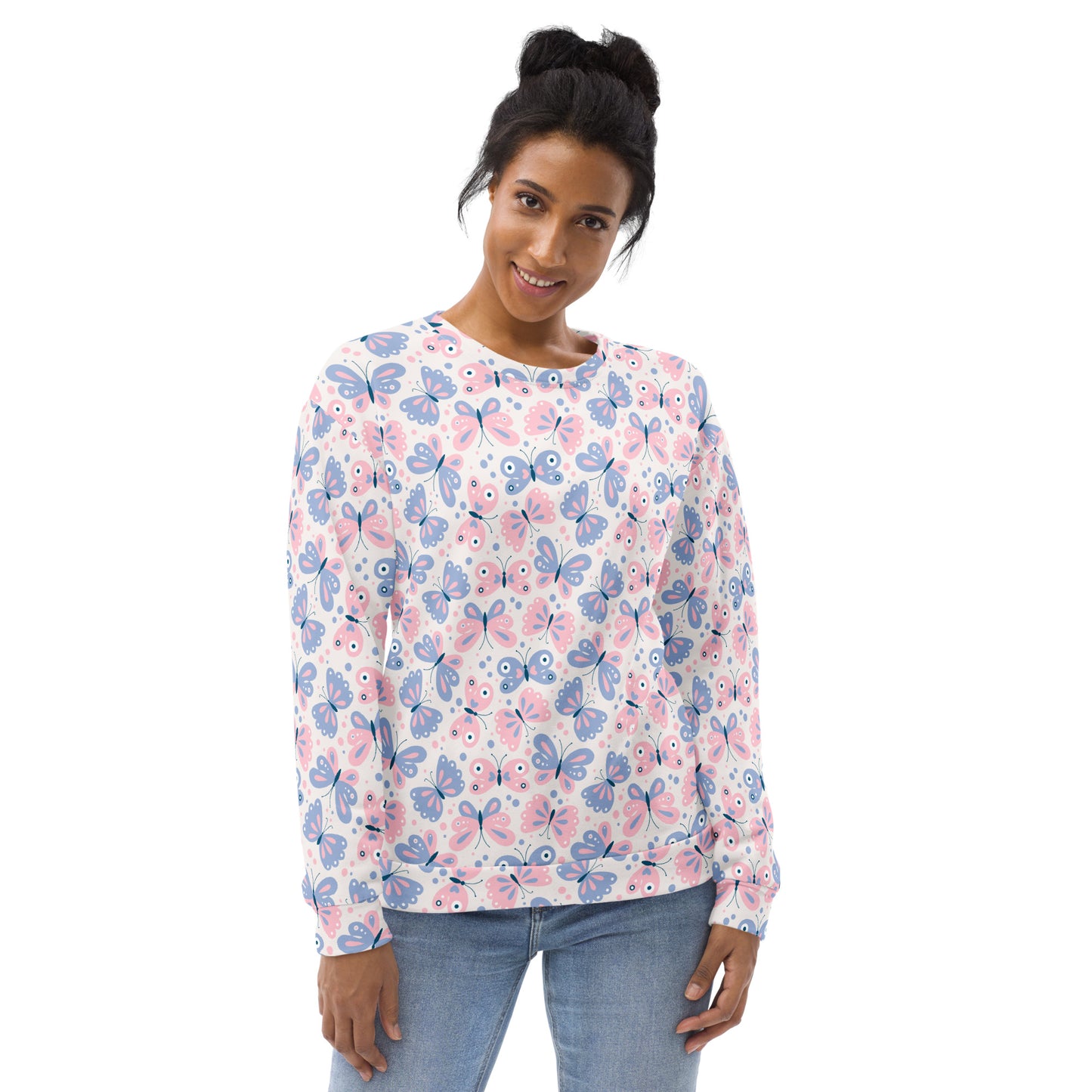 Pastel Butterfly Sweatshirt With Brushed Inner Fleece Fabric