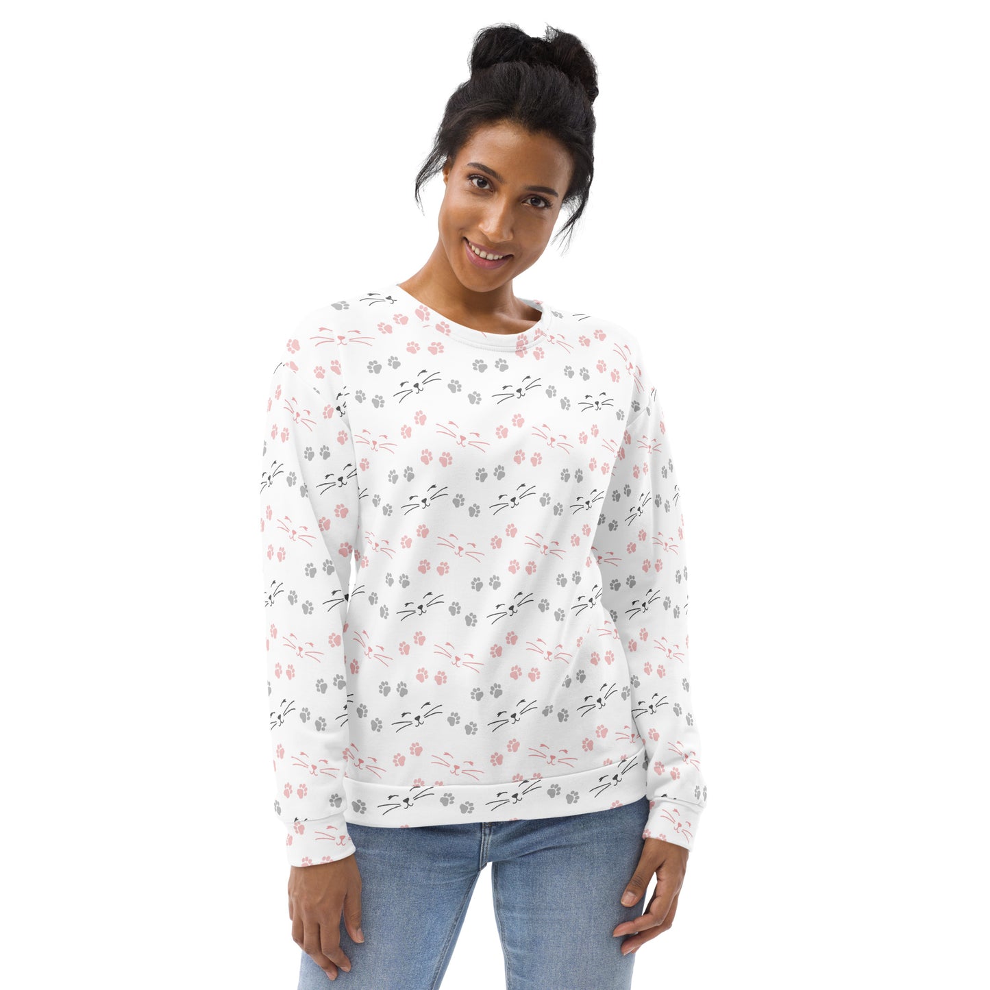 Cat Paw Print Sweatshirt With Brushed Inner Fleece Fabric