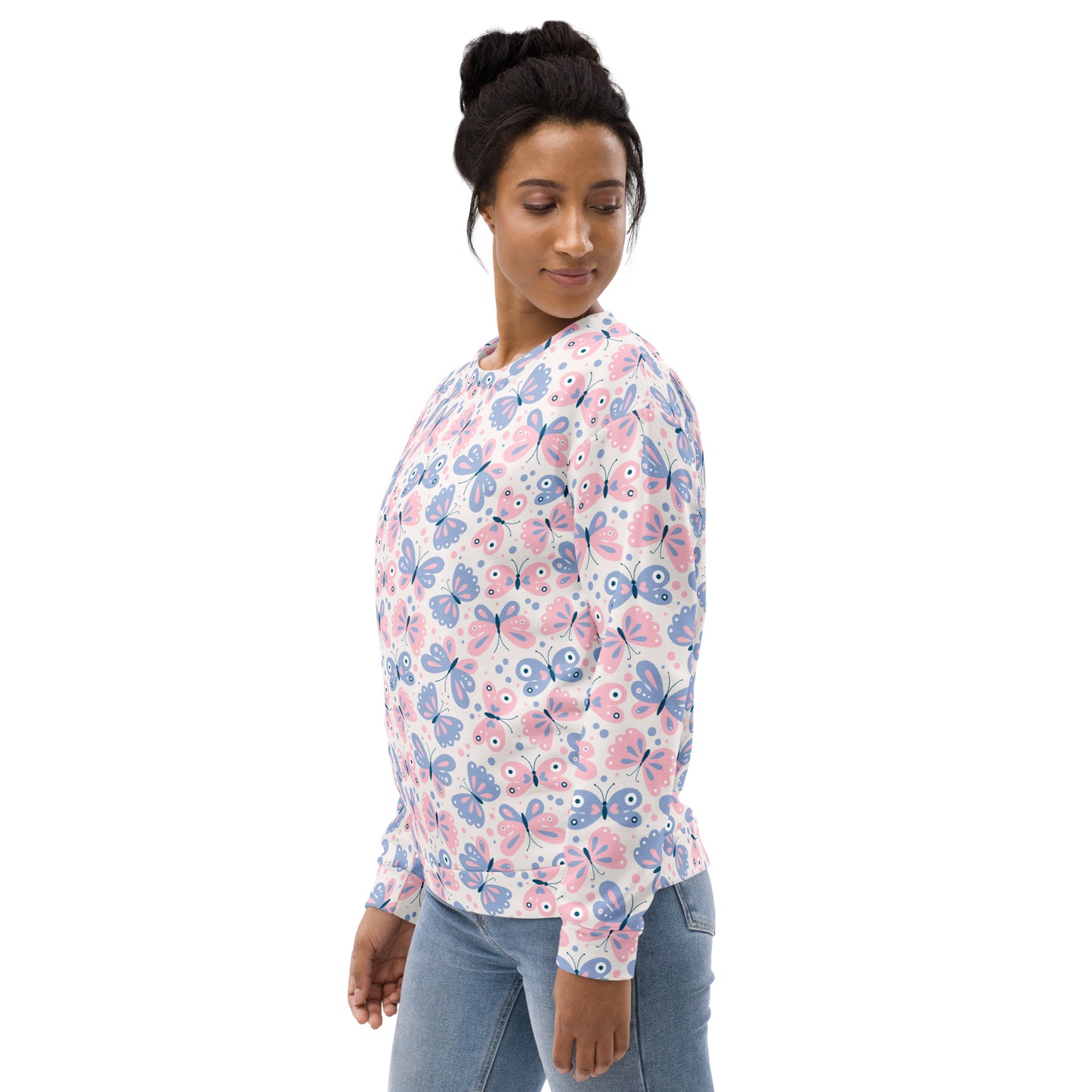 Pastel Butterfly Sweatshirt With Brushed Inner Fleece Fabric