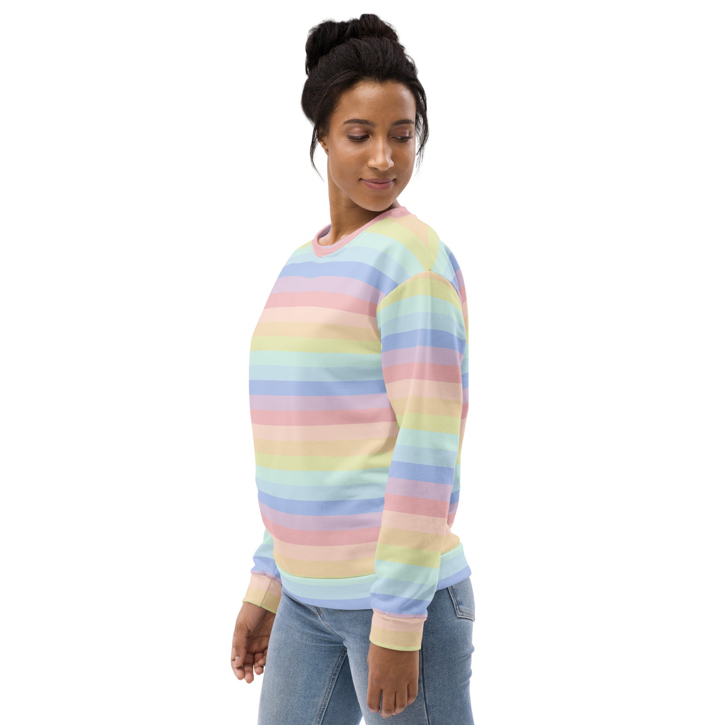 Pastel Rainbow Stripes Sweatshirt With Brushed Inner Fleece Fabric