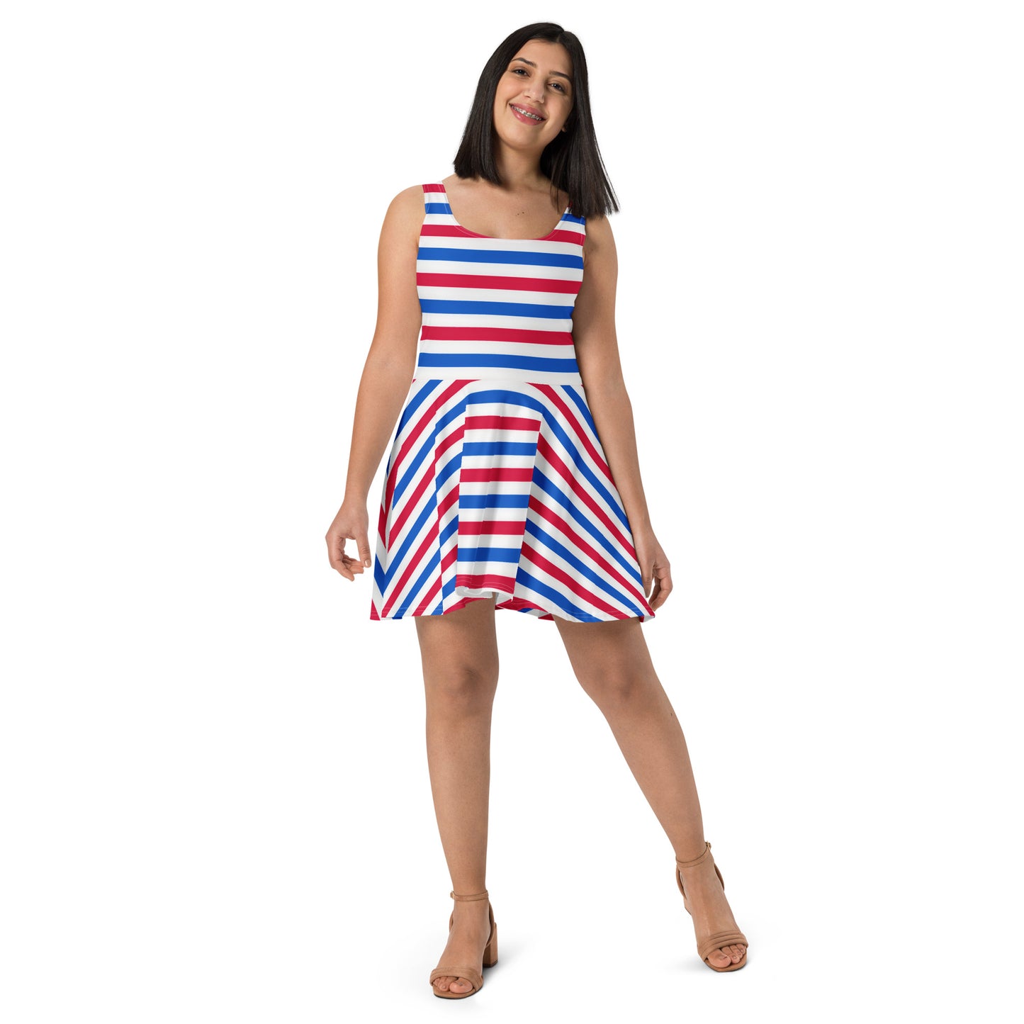 Women's Red White & Blue Striped Buttery Soft Skater Dress With UPF 50+
