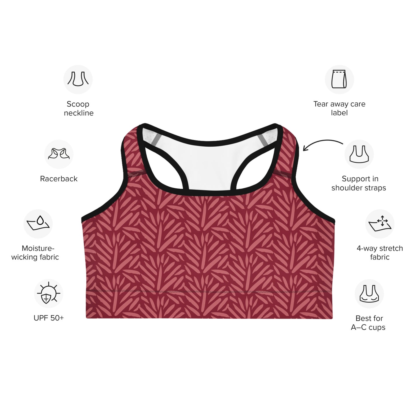 Women's Burgundy Leaf Quick Drying Sports Bra