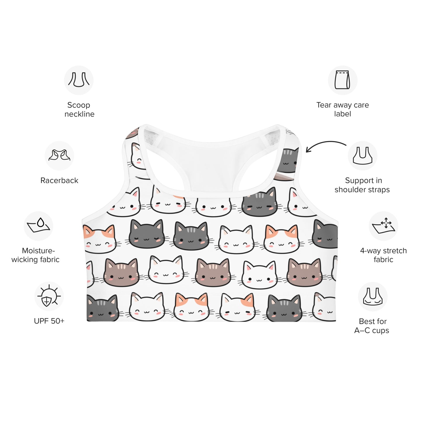 Women's Cute Cat Quick Drying Sports Bra