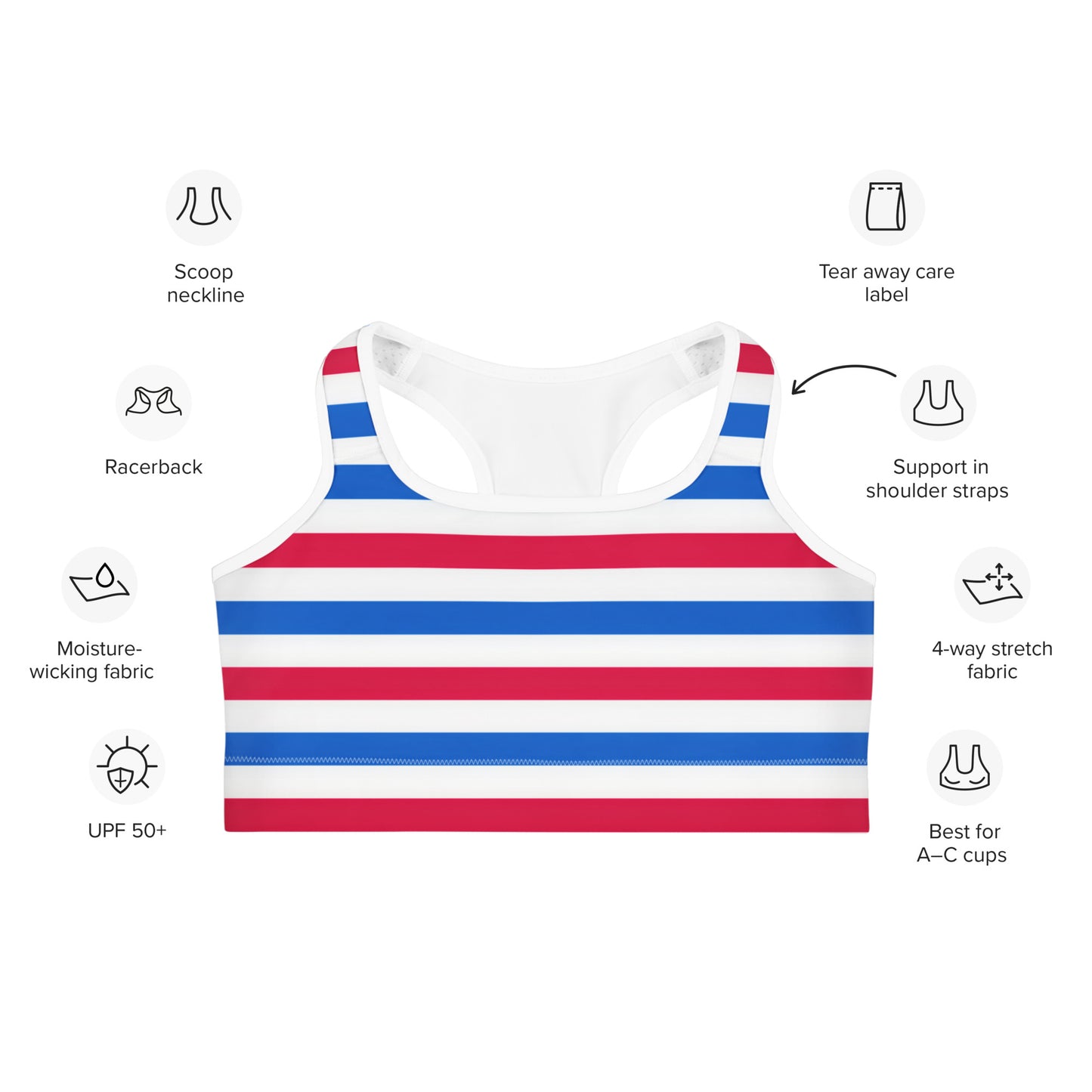 Women's Red, White, and Blue Quick Drying Sports Bra