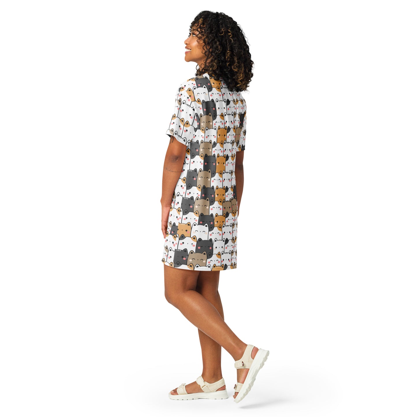 Women's Kawaii Cat Face T-Shirt Dress