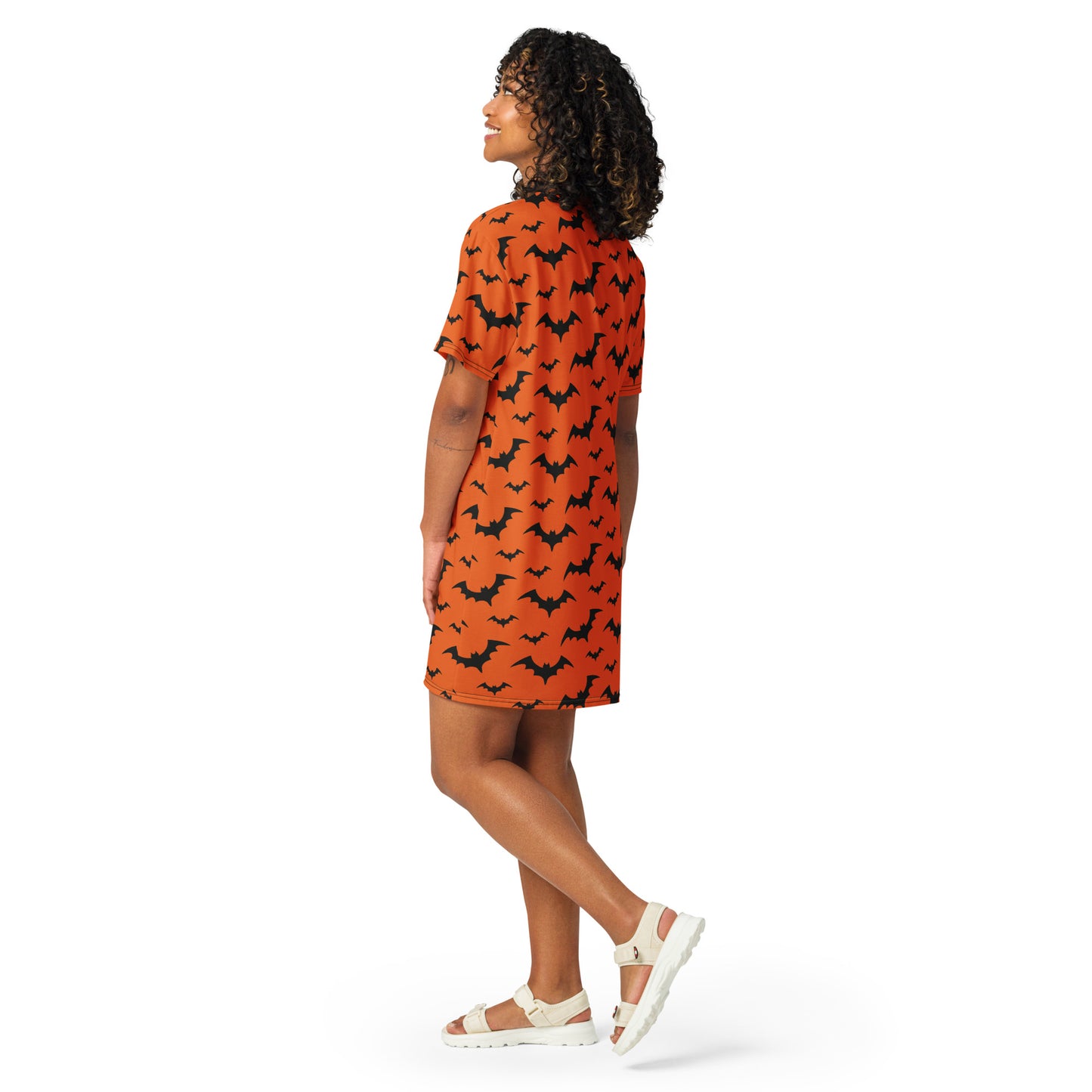 Women's Orange Bats Halloween T-Shirt Dress