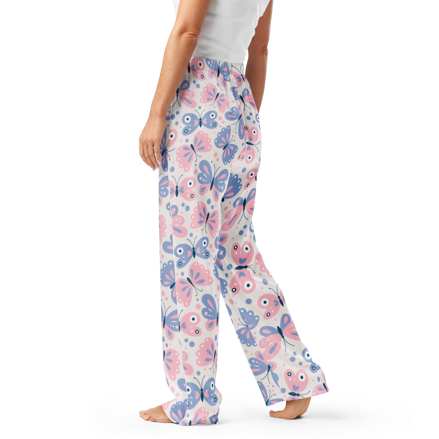 Women’s Pink & Purple Butterflies Pajama Pants – Lightweight Relaxed Fit with Drawstring Waist