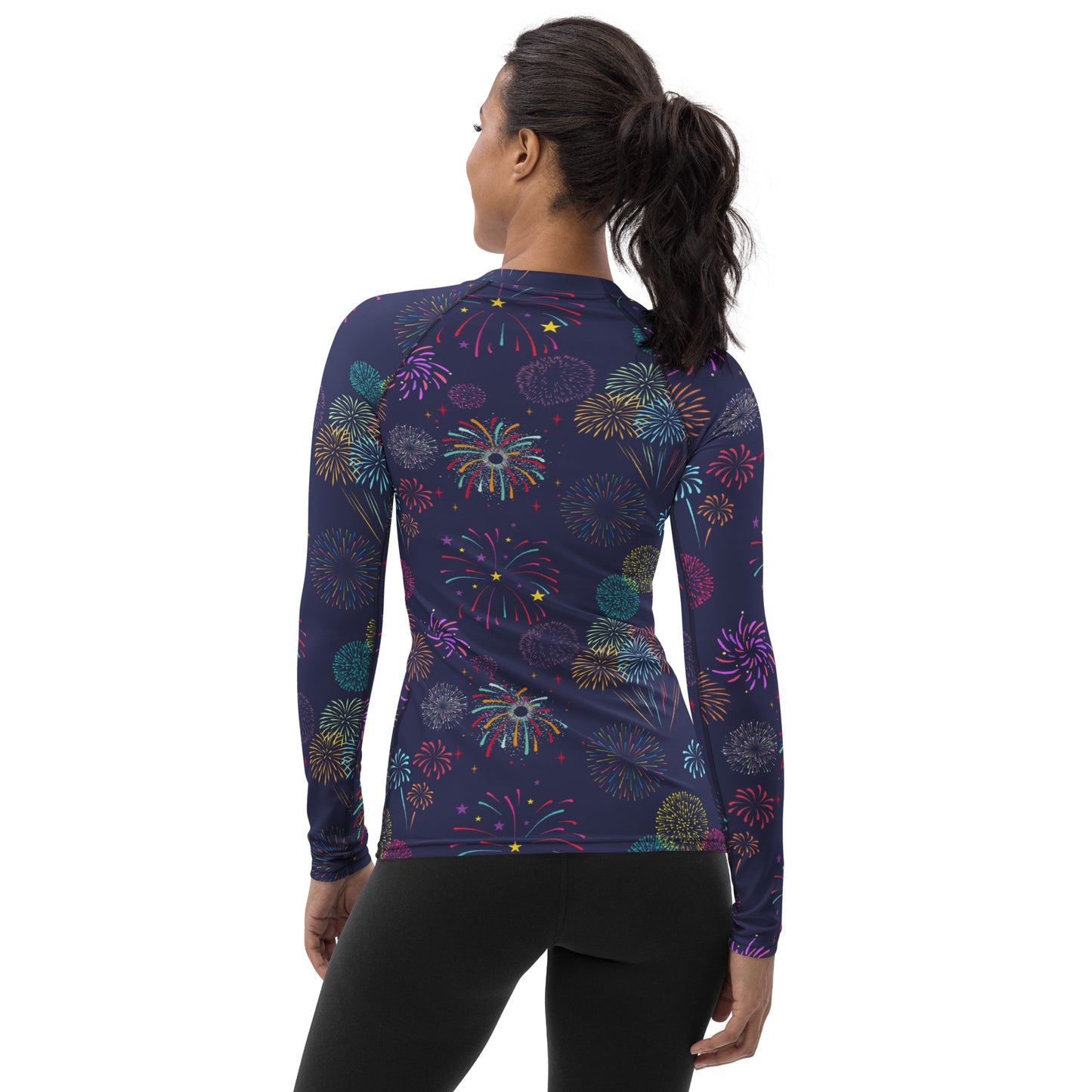 Women's Colorful Fireworks Buttery Soft Long Sleeve Rash Guard Swim Shirt With UPF 50+