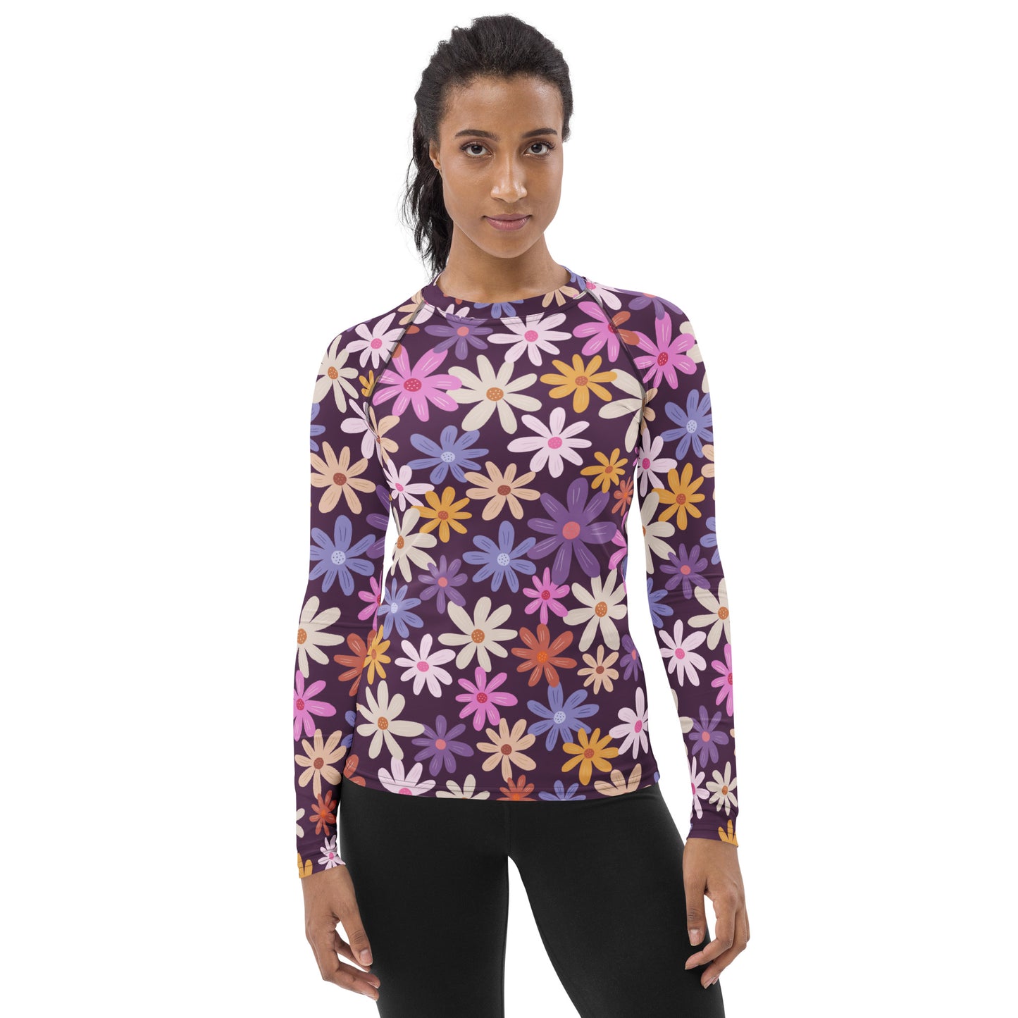 Women's Retro Floral Buttery Soft Long Sleeve Rash Guard Swim Shirt With UPF 50+