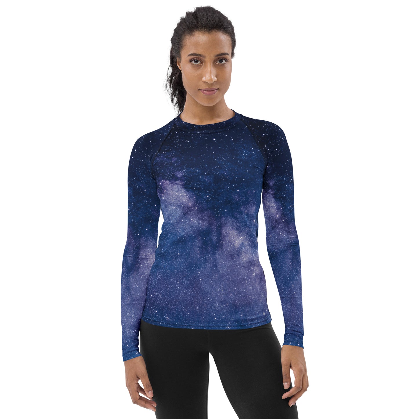 Women's Realistic Galaxy Buttery Soft Long Sleeve Rash Guard Swim Shirt With UPF 50+