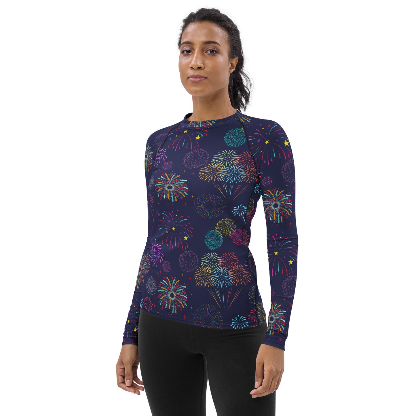 Women's Colorful Fireworks Buttery Soft Long Sleeve Rash Guard Swim Shirt With UPF 50+