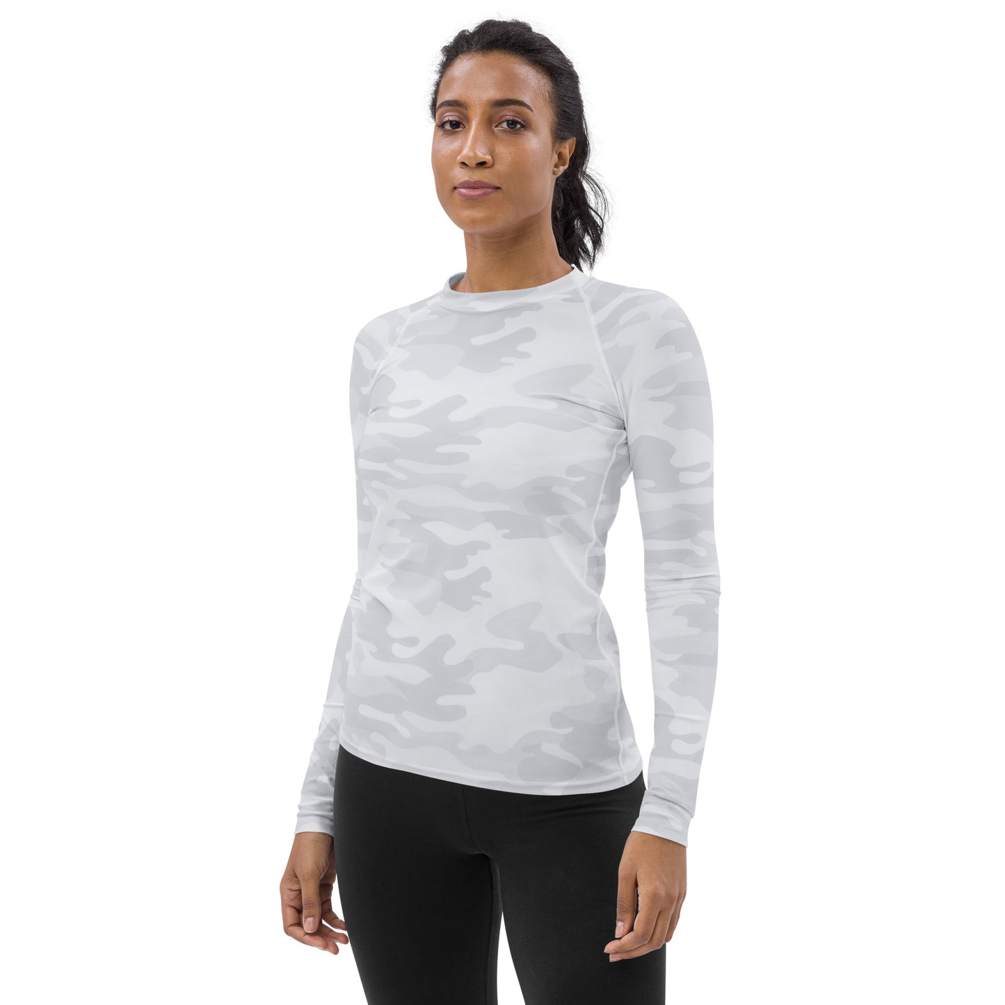 Women's Light Gray Camouflage Buttery Soft Long Sleeve Rash Guard Swim Shirt With UPF 50+