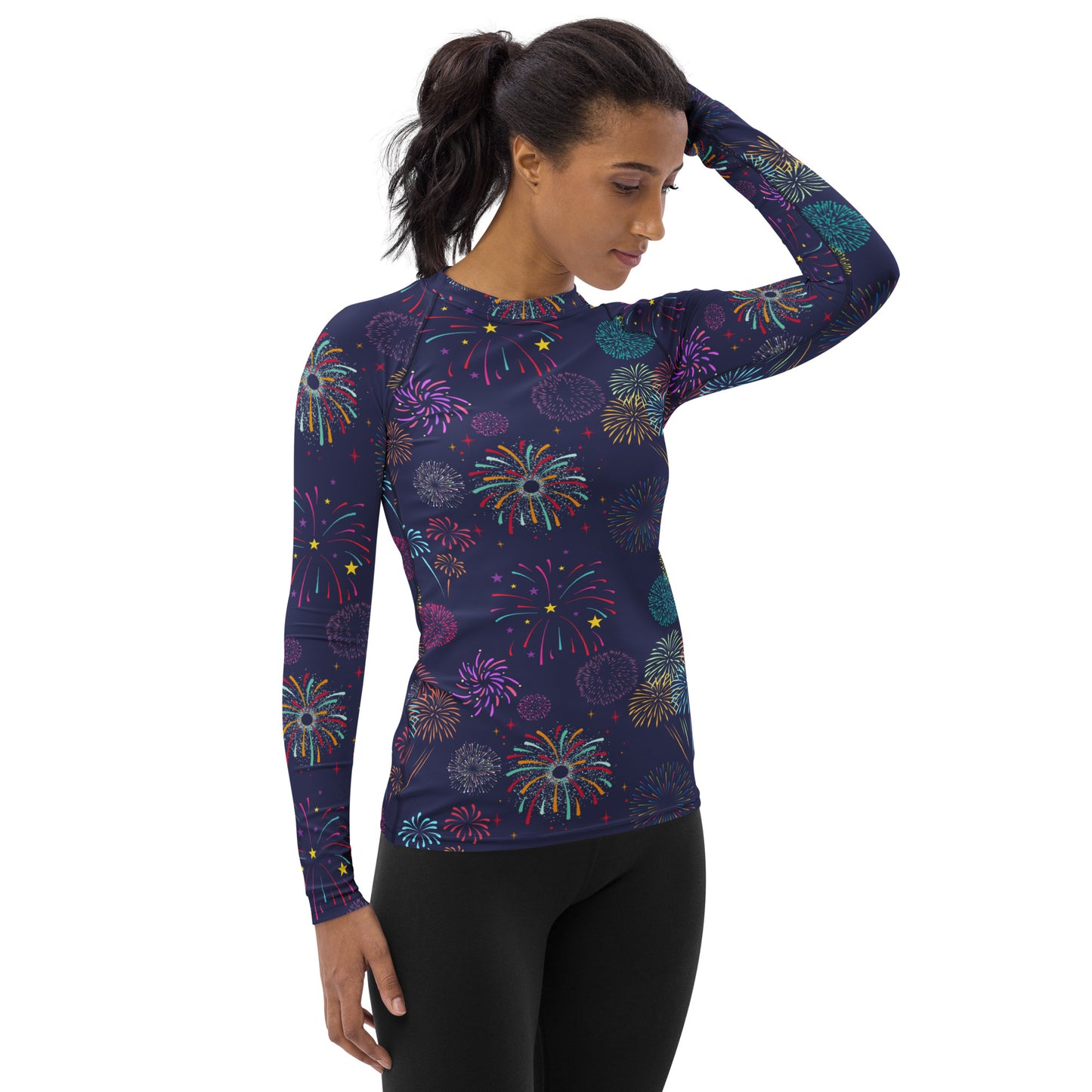 Women's Colorful Fireworks Buttery Soft Long Sleeve Rash Guard Swim Shirt With UPF 50+