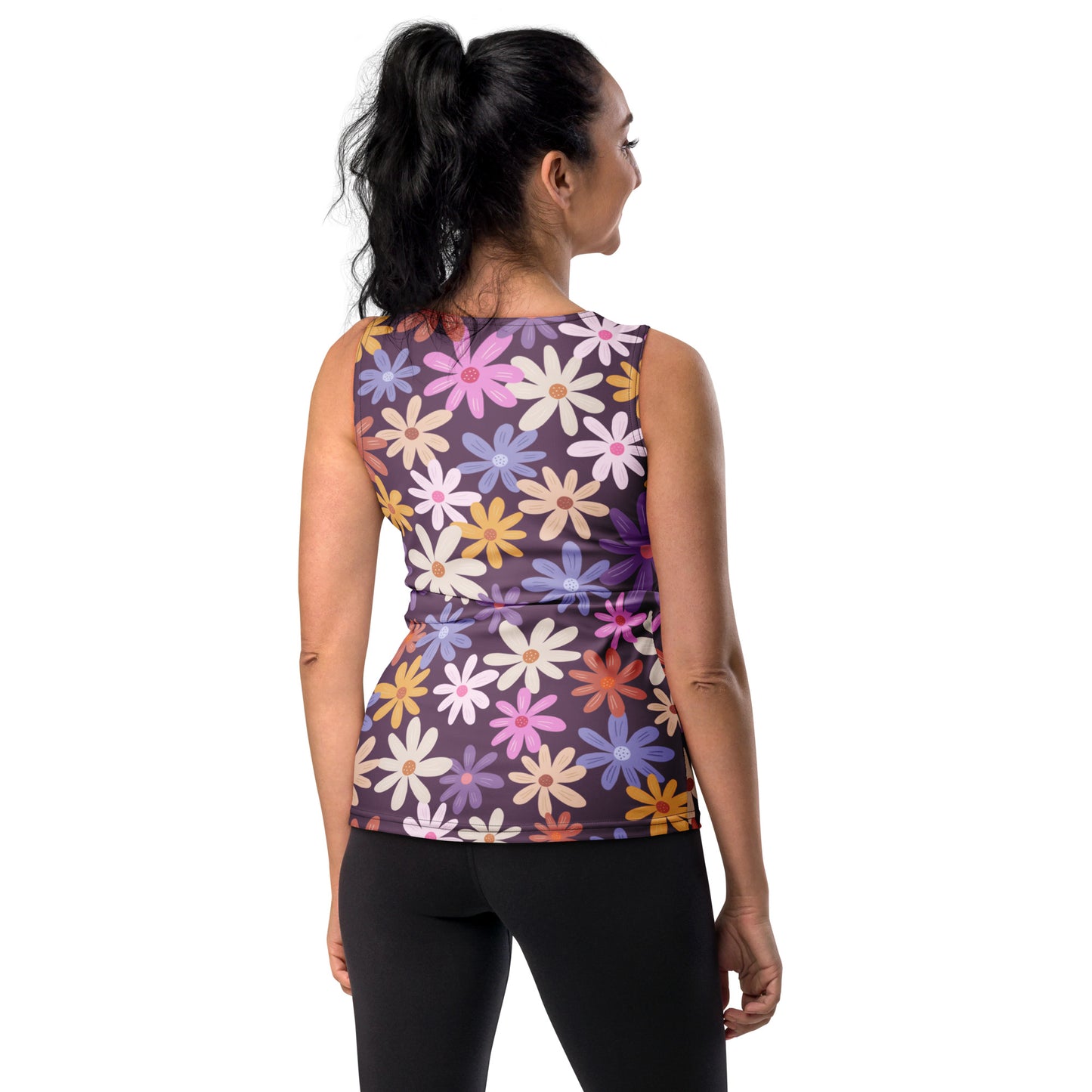 Women's Retro Purple Floral Tank Top - Quick Drying, Buttery Soft Fabric With UPF 50+