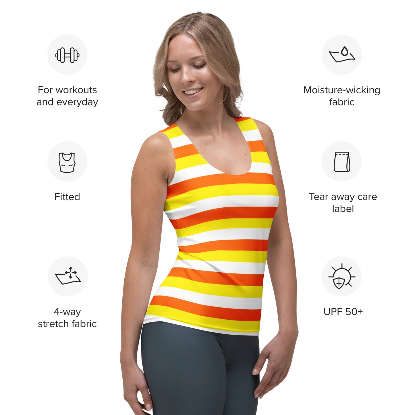 Women's Candy Corn Stripes Halloween Tank Top - Quick Drying, Buttery Soft Fabric With UPF 50+