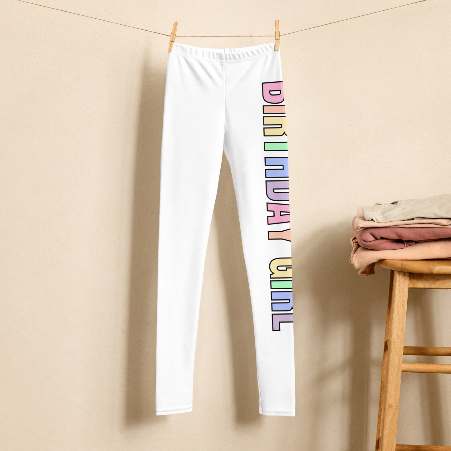 Birthday Girl Buttery Soft Leggings With Pastel Rainbow Font