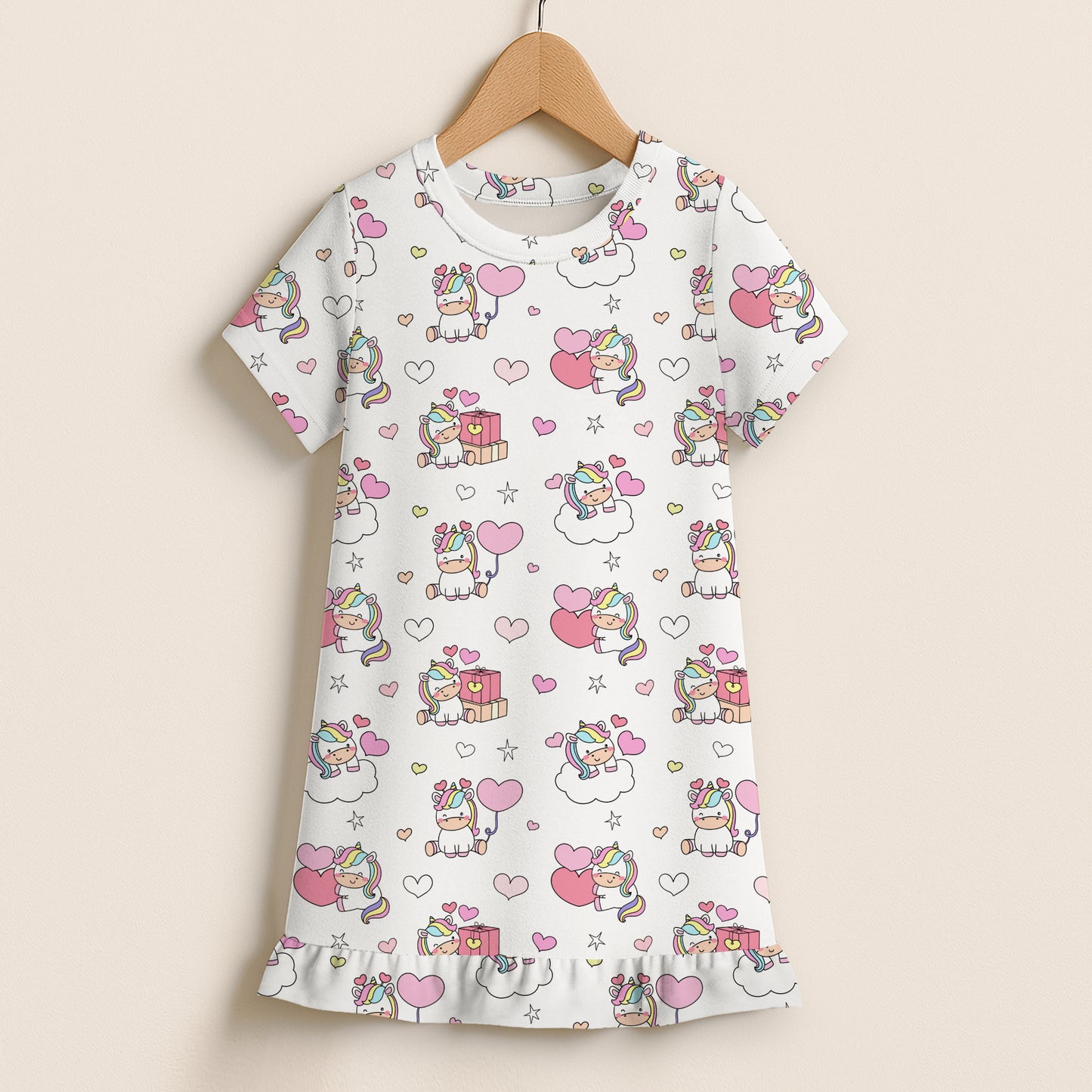 Girls Unicorn Birthday Short Sleeve Ruffle Hem Dress