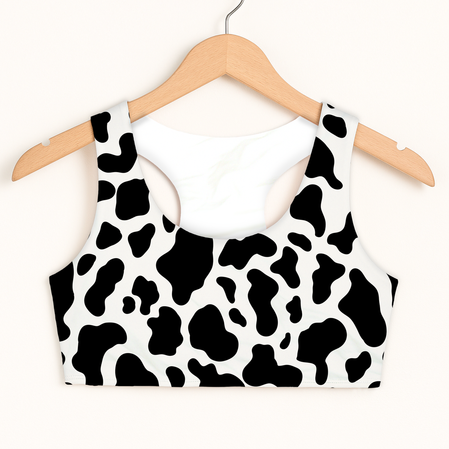 Girls Cow Print Sports Bra — Quick Drying, Double Layered Comfort