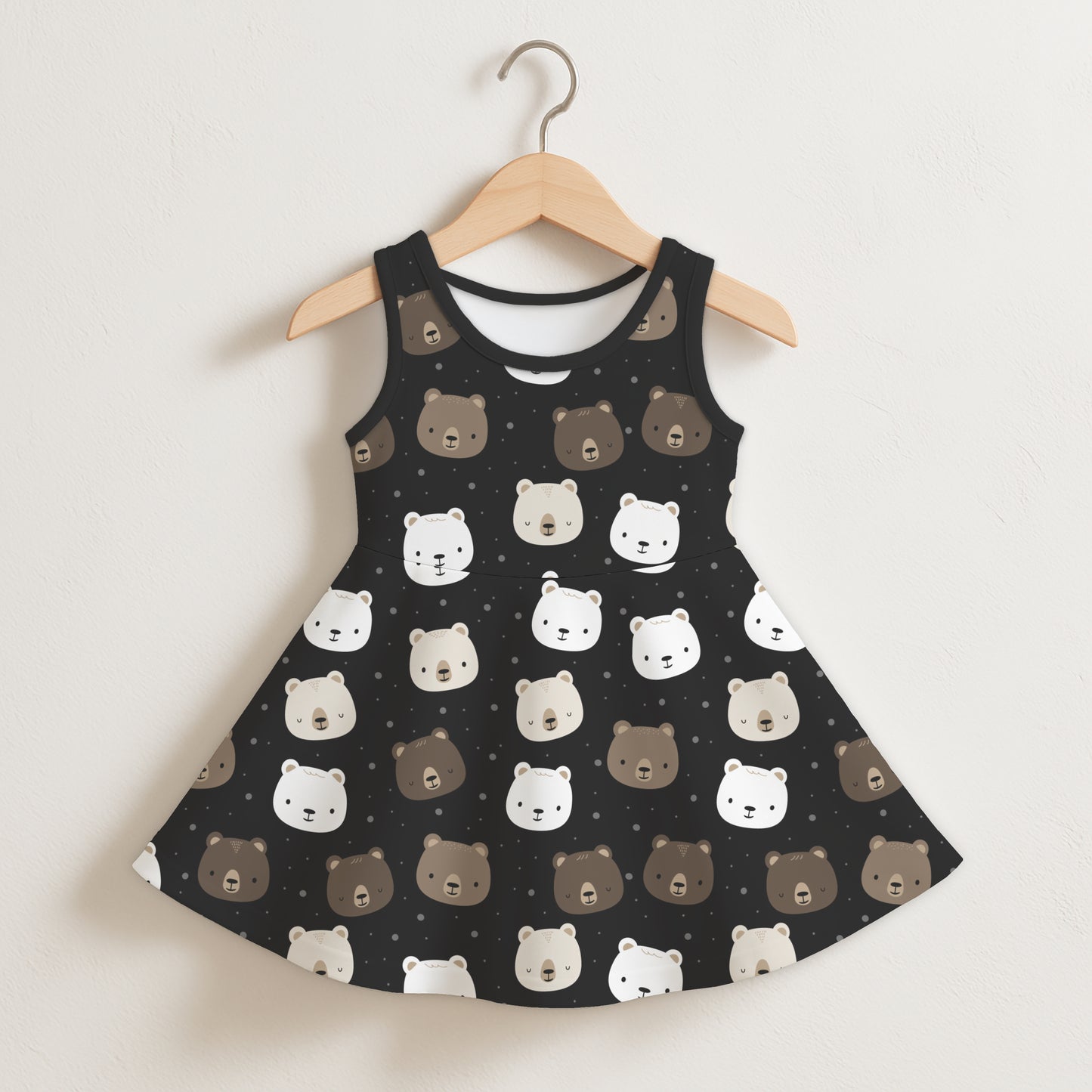 Girls Bear Print Sleeveless Dress