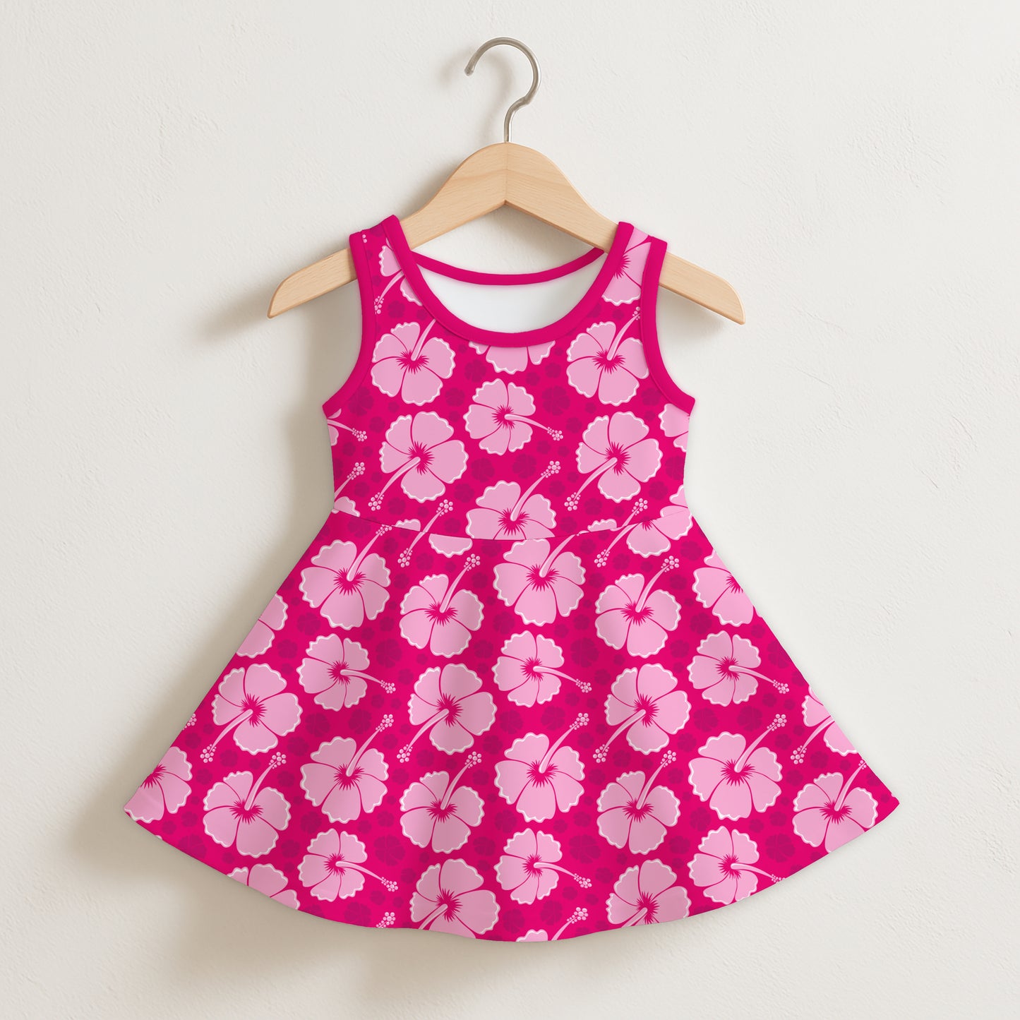 Girls Tropical Pink Hibiscus Sleeveless Dress